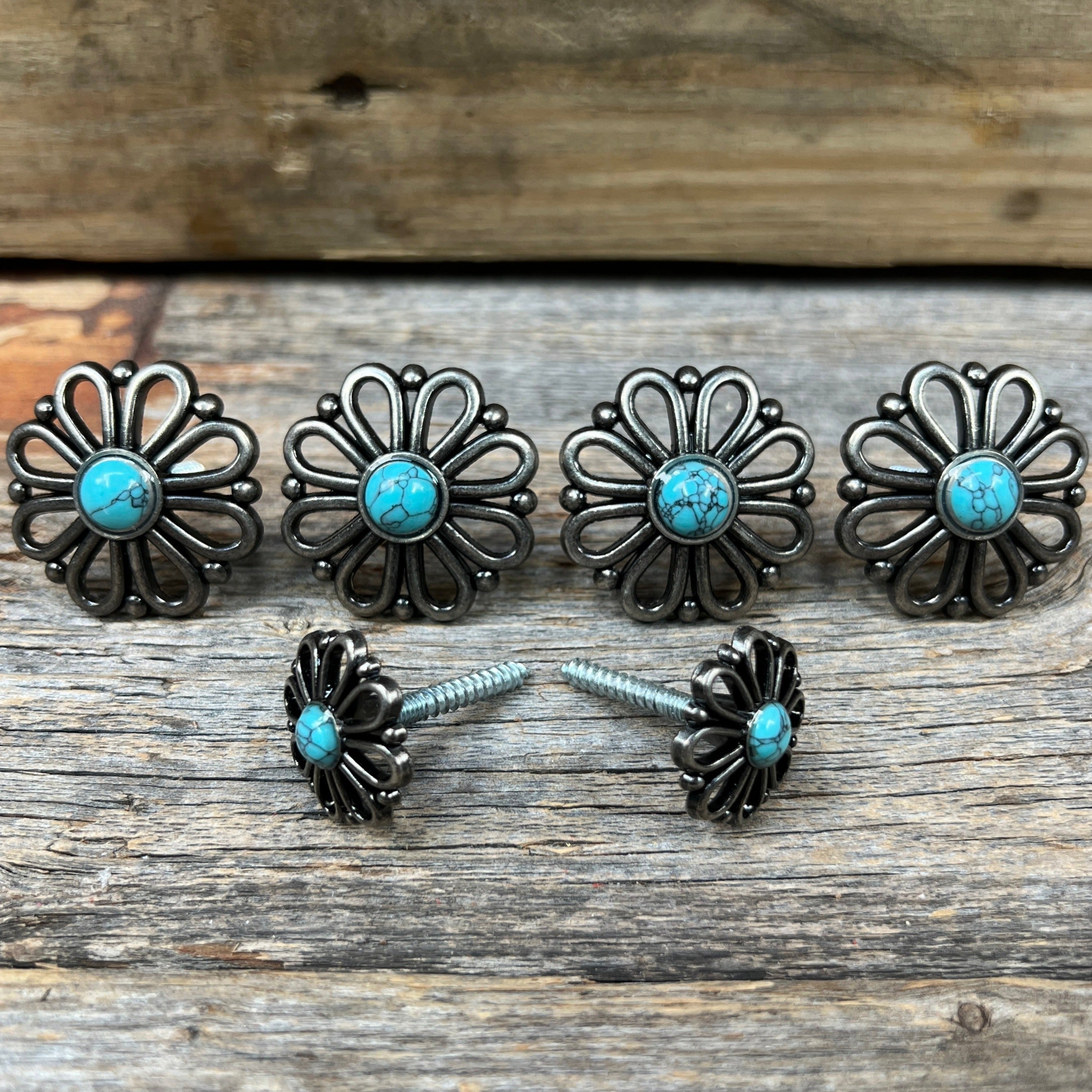 Antique Silver Turquoise Flower Saddle Set SSW231