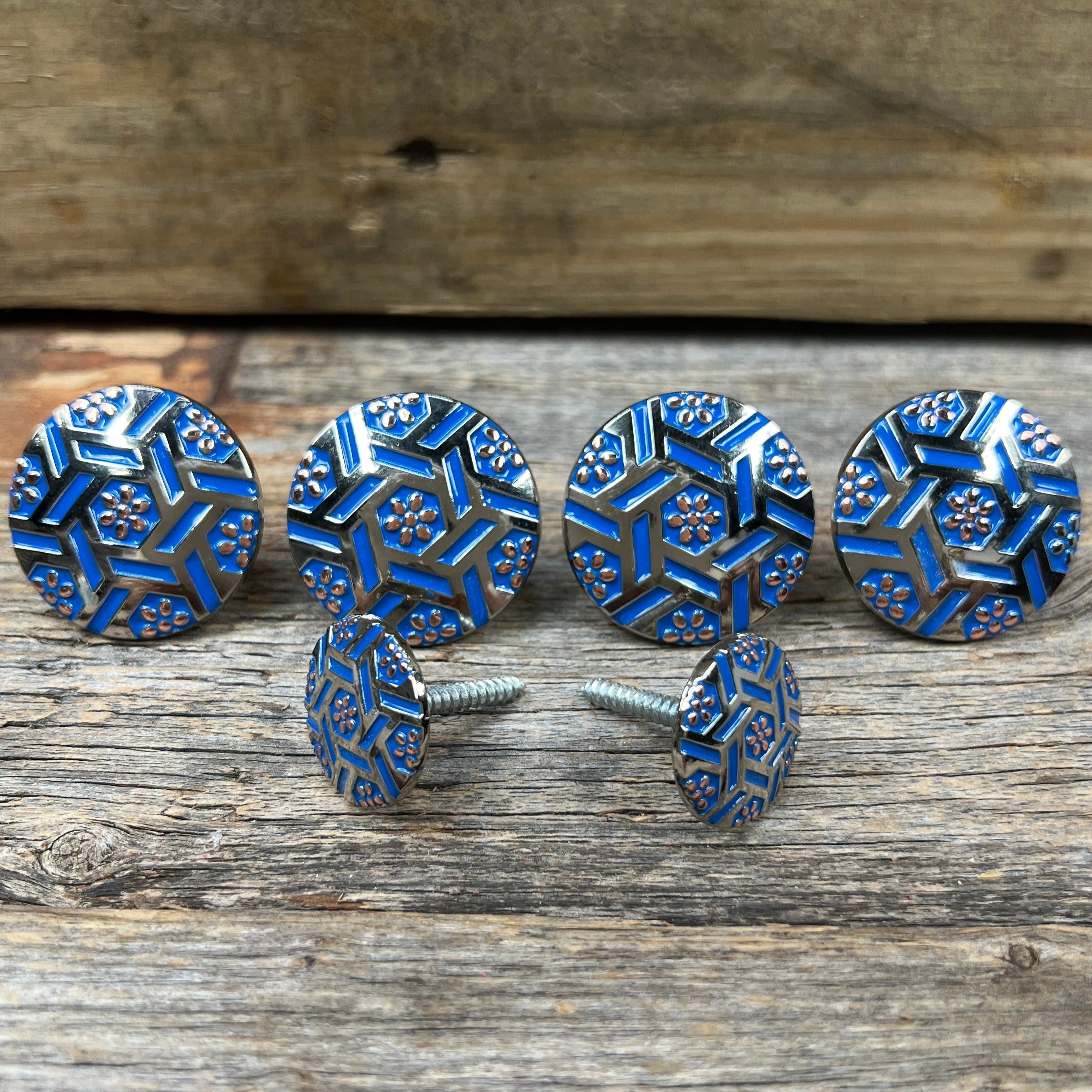 Antique Silver Blue Geometric Saddle Set SSW236