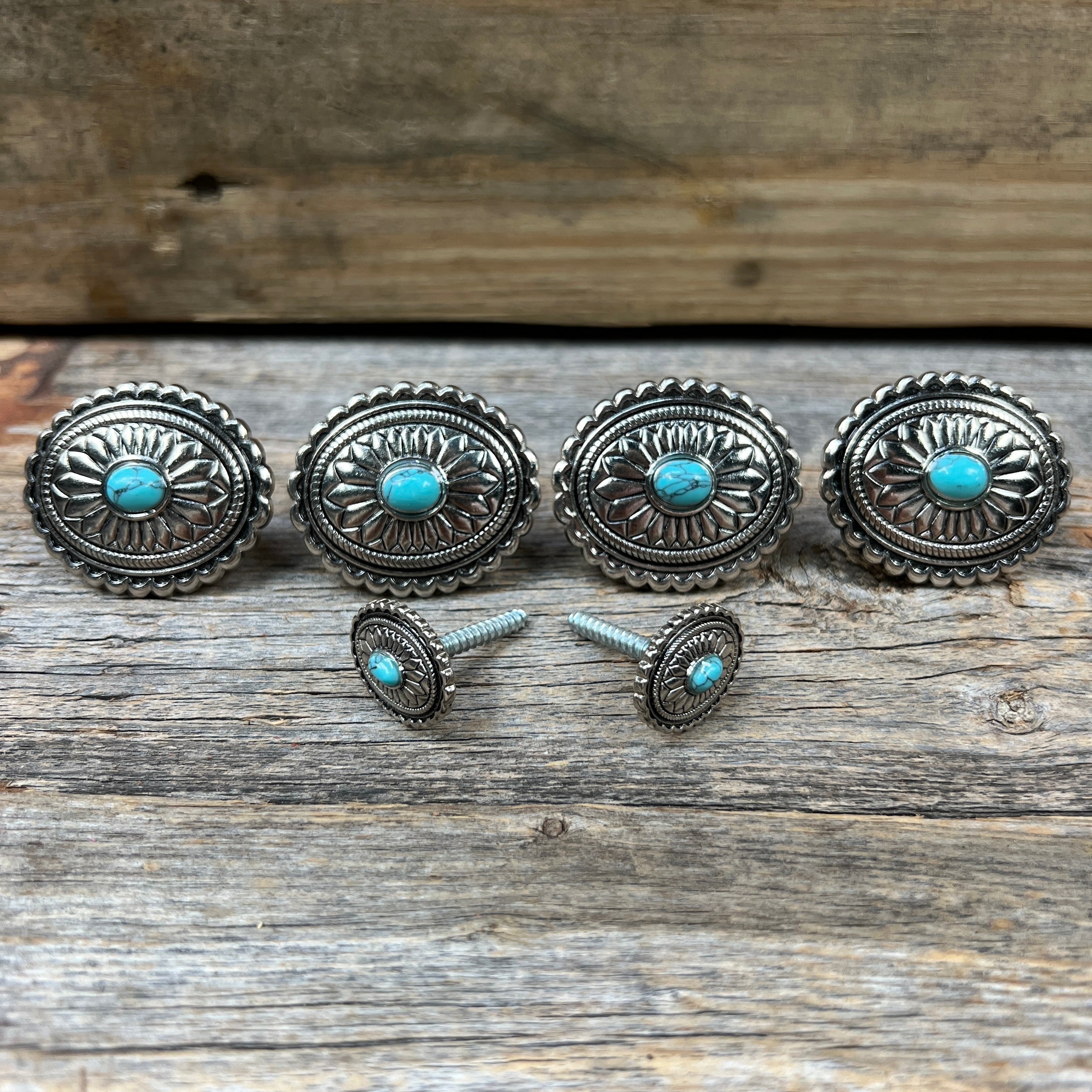Antique Silver Oval Floral Turquoise Saddle Set SSW237