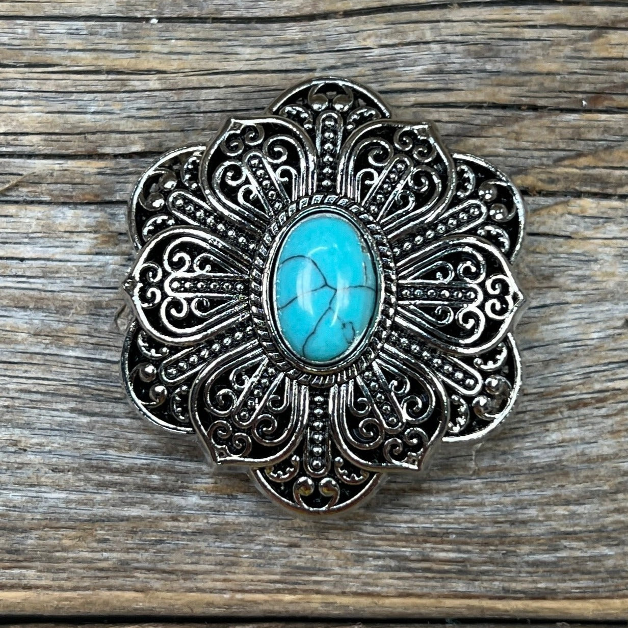 Antique Silver Filigree Floral Turquoise Concho 1.5" W234L
