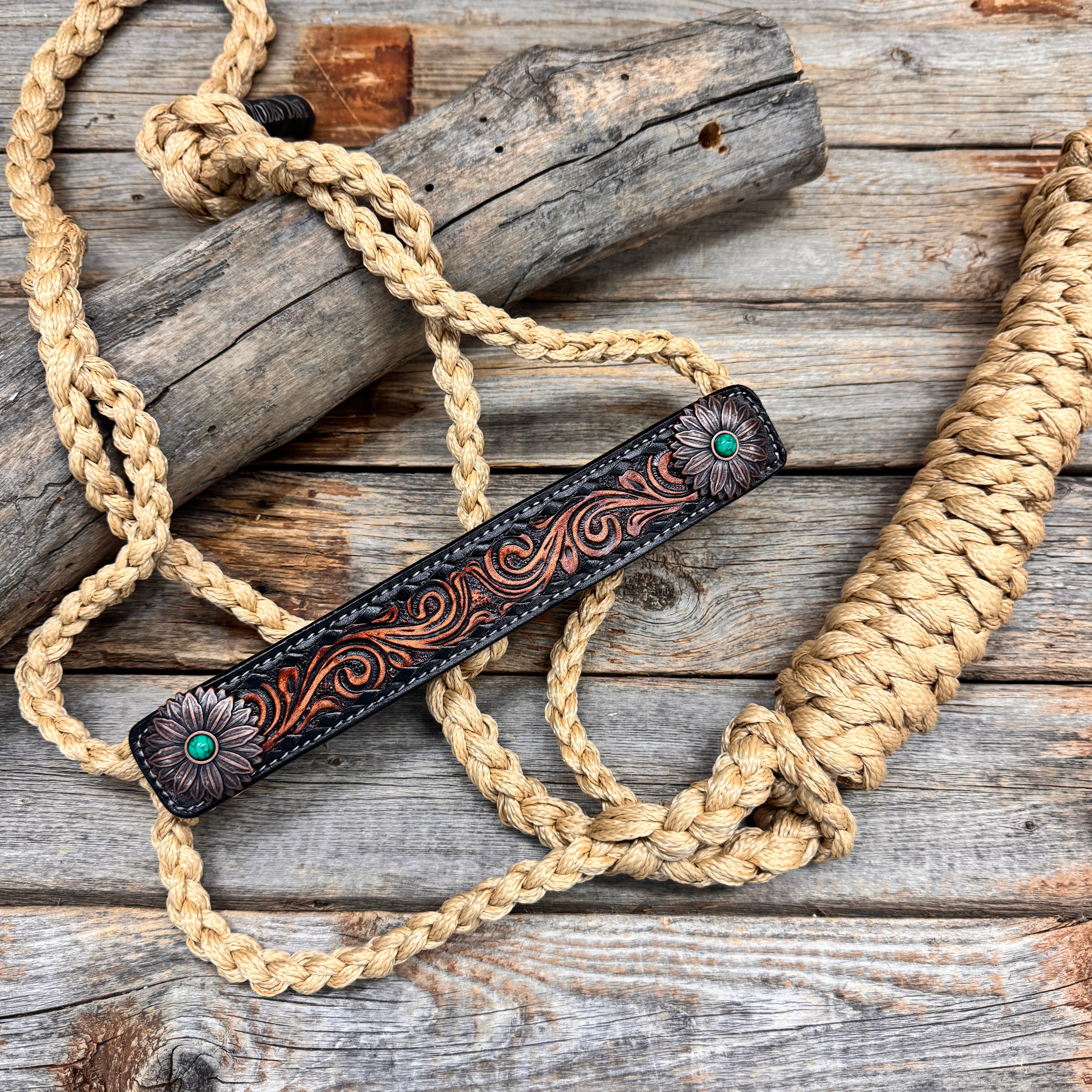 Tan Mule Tape Halter - Copper Turquoise #MT204