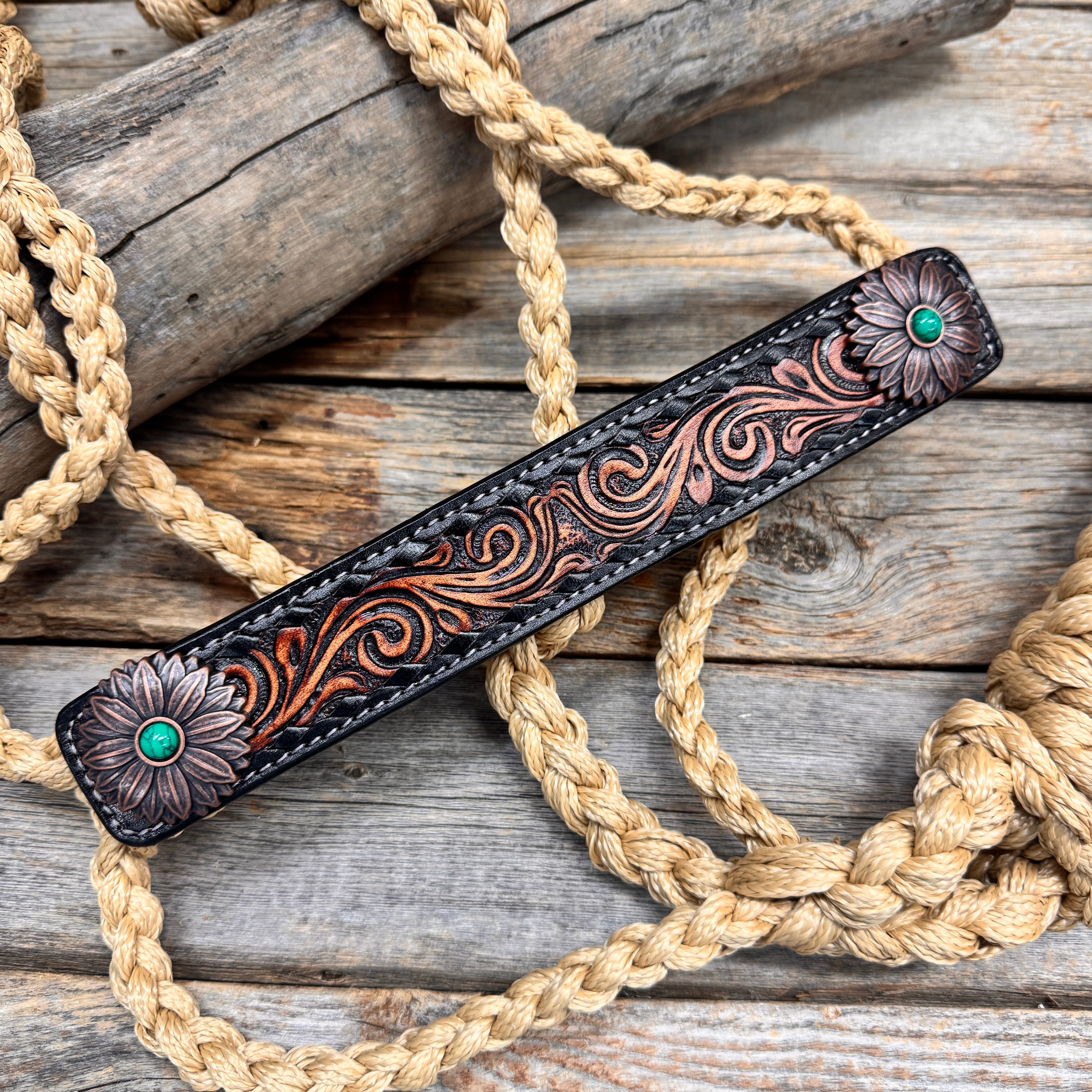 Tan Mule Tape Halter - Copper Turquoise #MT204