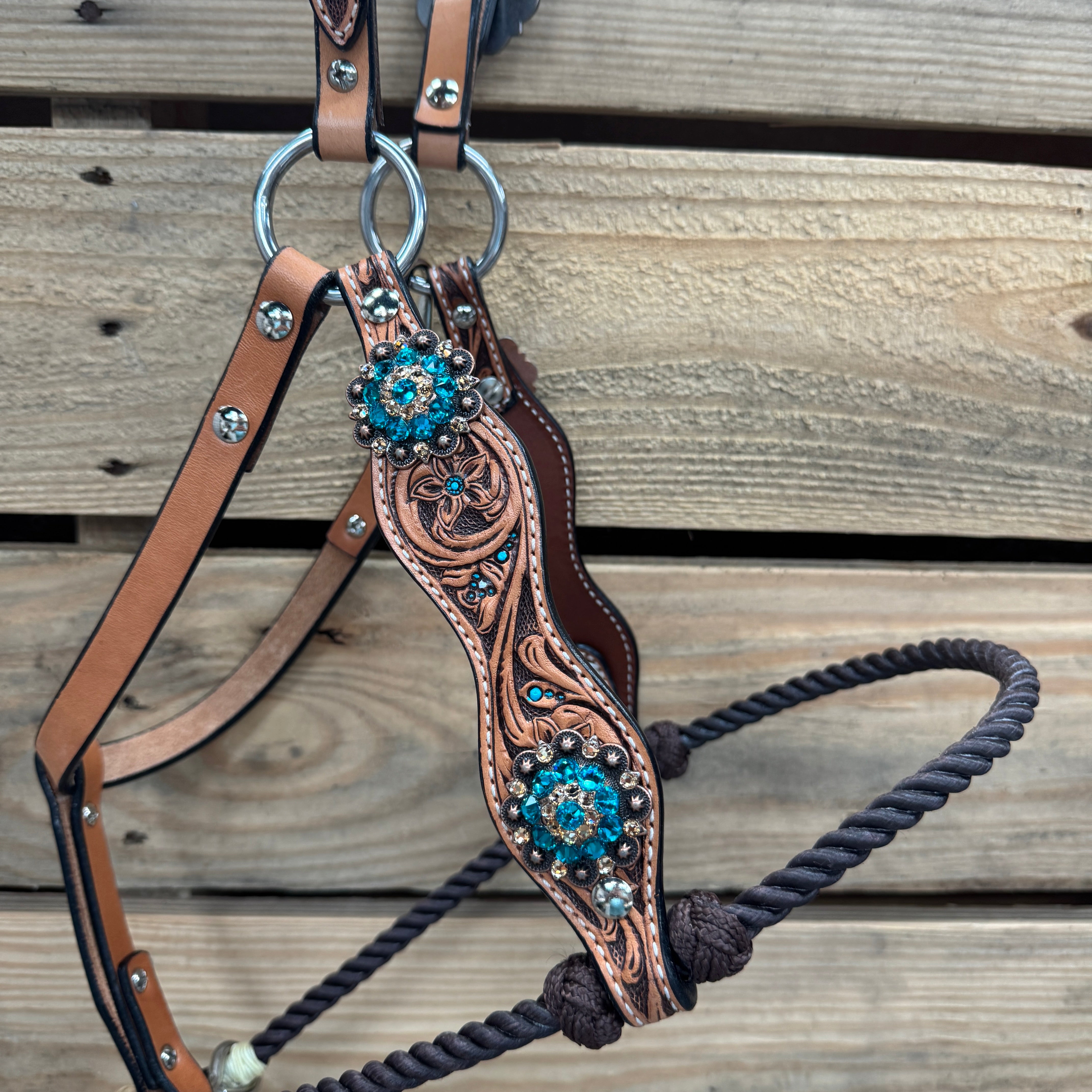 Floral Tooled Lariat & Leather Combo Halter #LH103