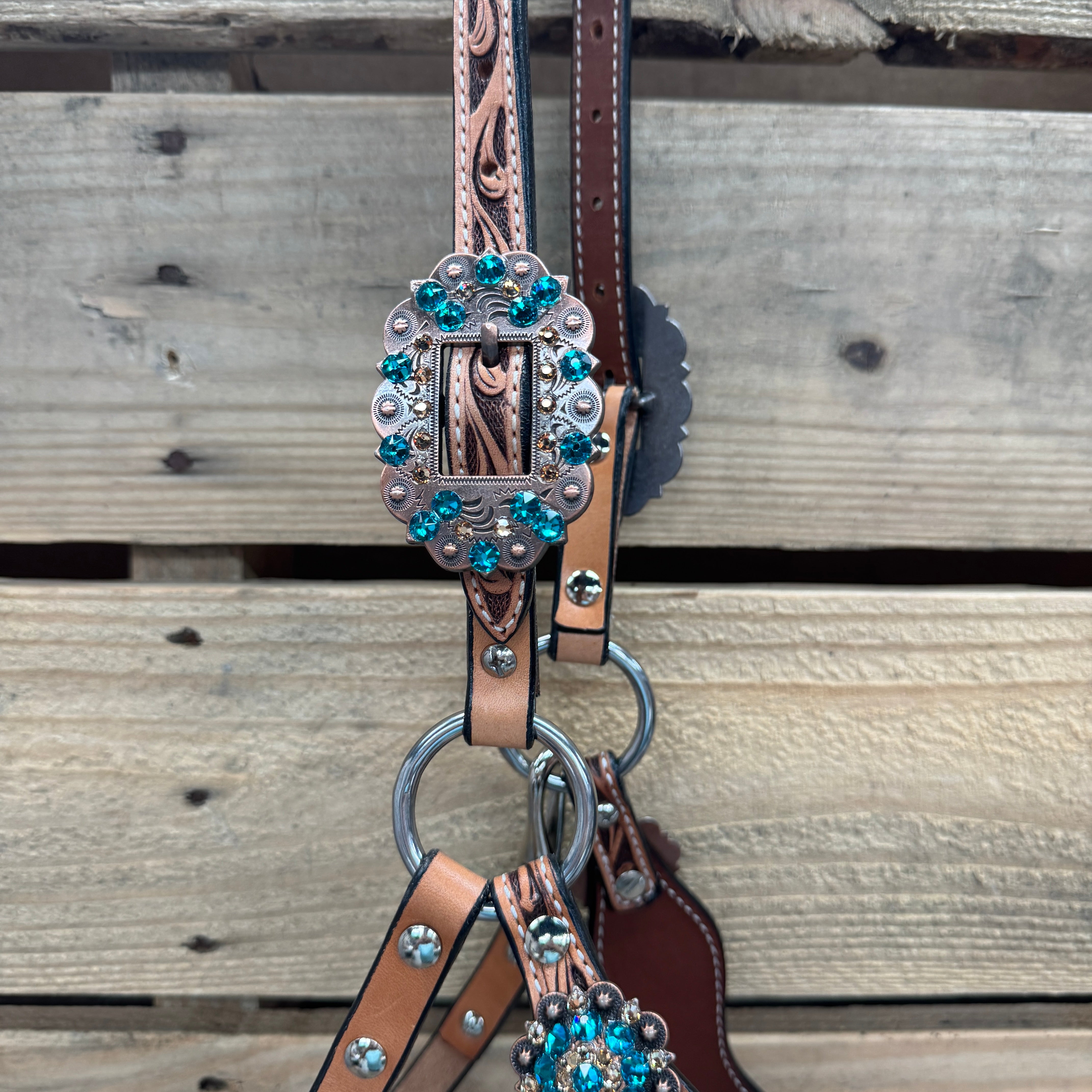 Floral Tooled Lariat & Leather Combo Halter #LH103