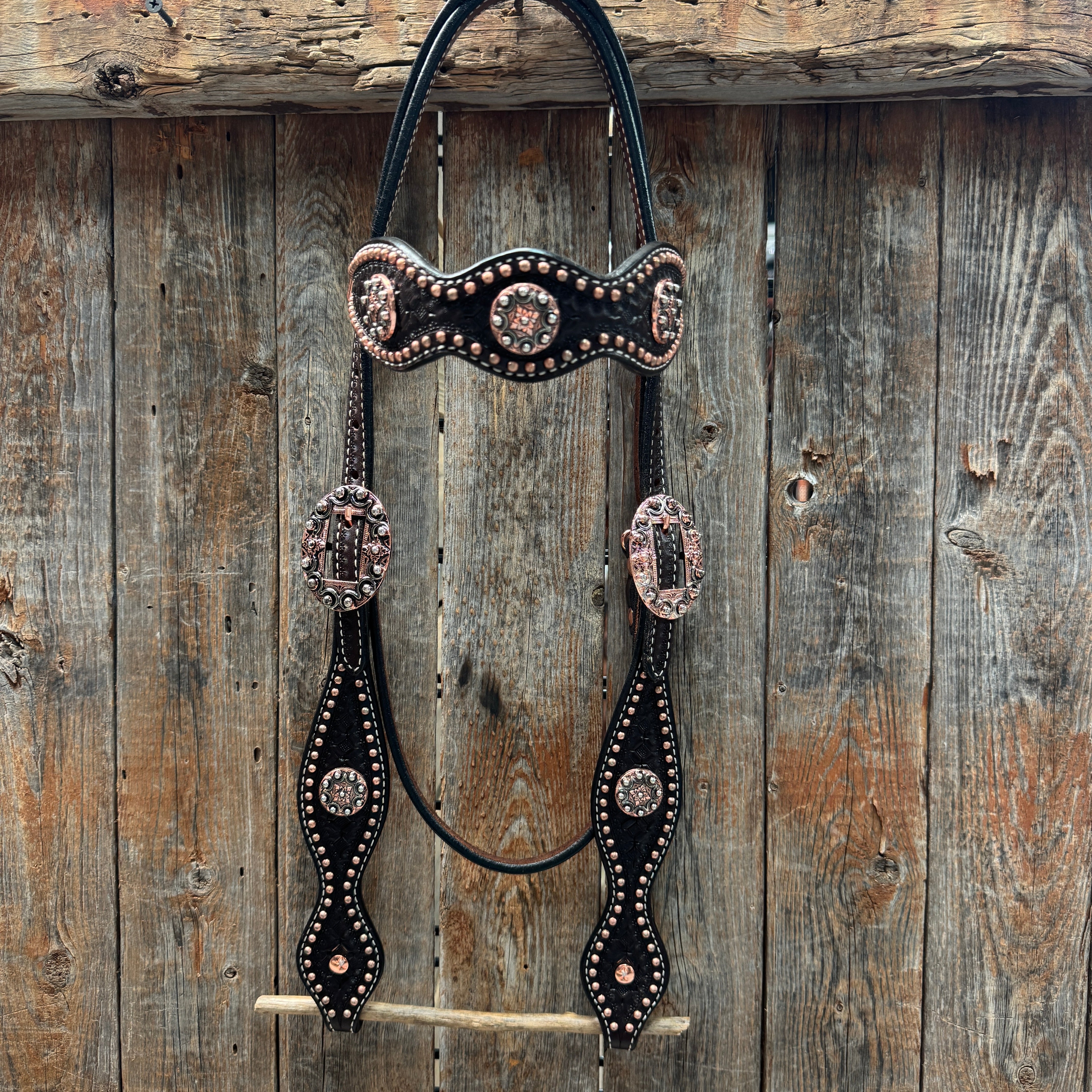 Copper Dot Honeycomb Western Browband / One Ear Tack Set #BBBC418