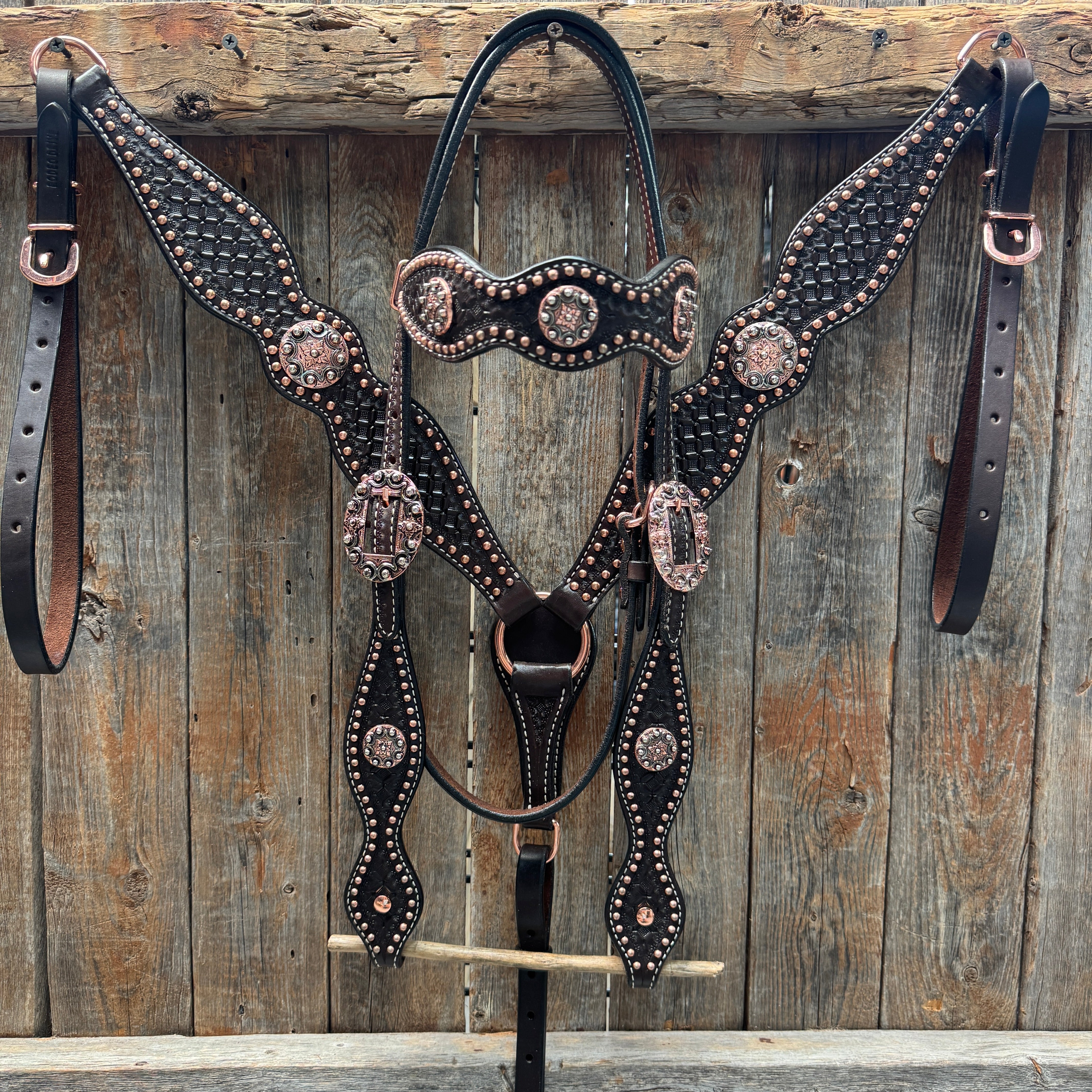 Copper Dot Honeycomb Western Browband / One Ear Tack Set #BBBC418