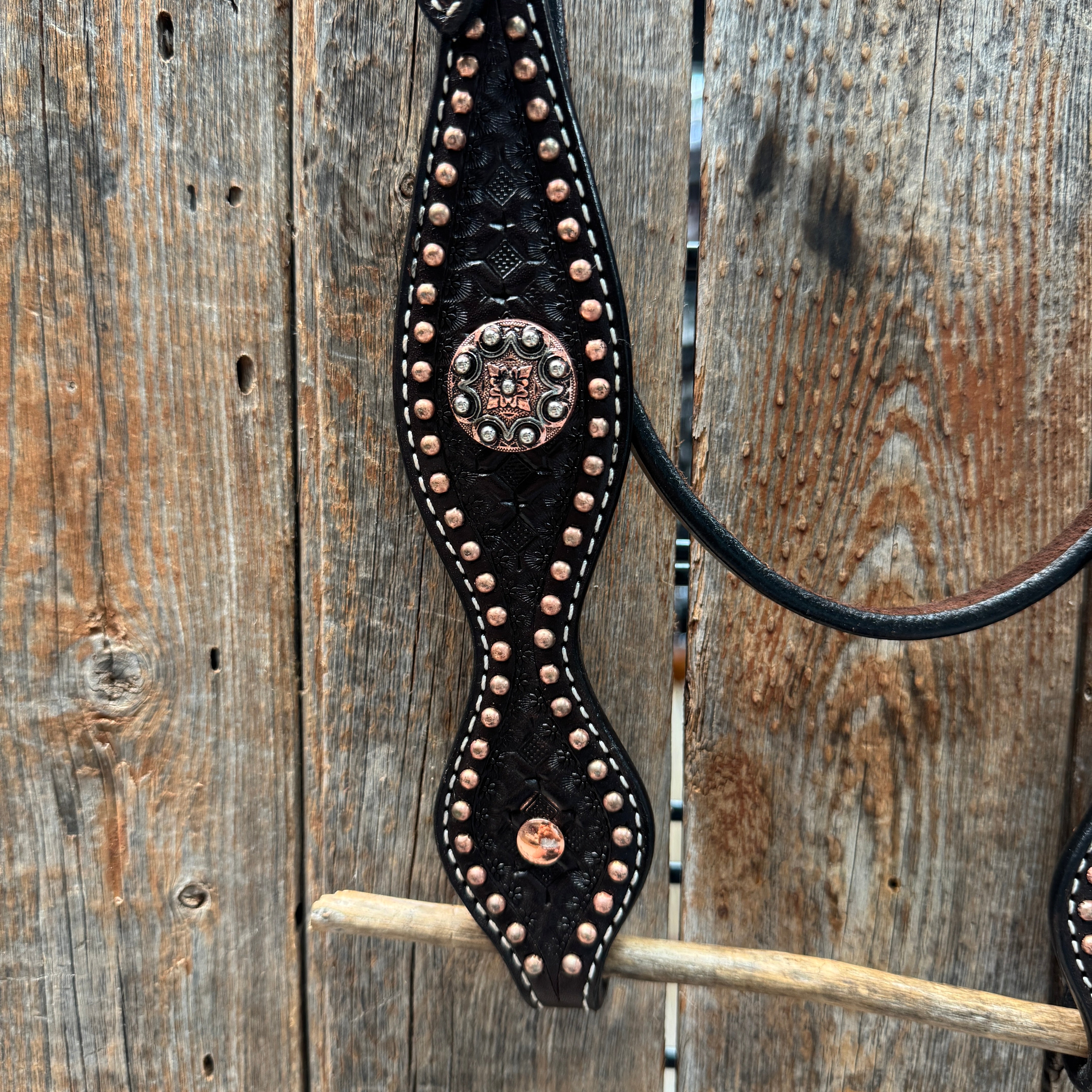 Copper Dot Honeycomb Western Browband / One Ear Tack Set #BBBC418