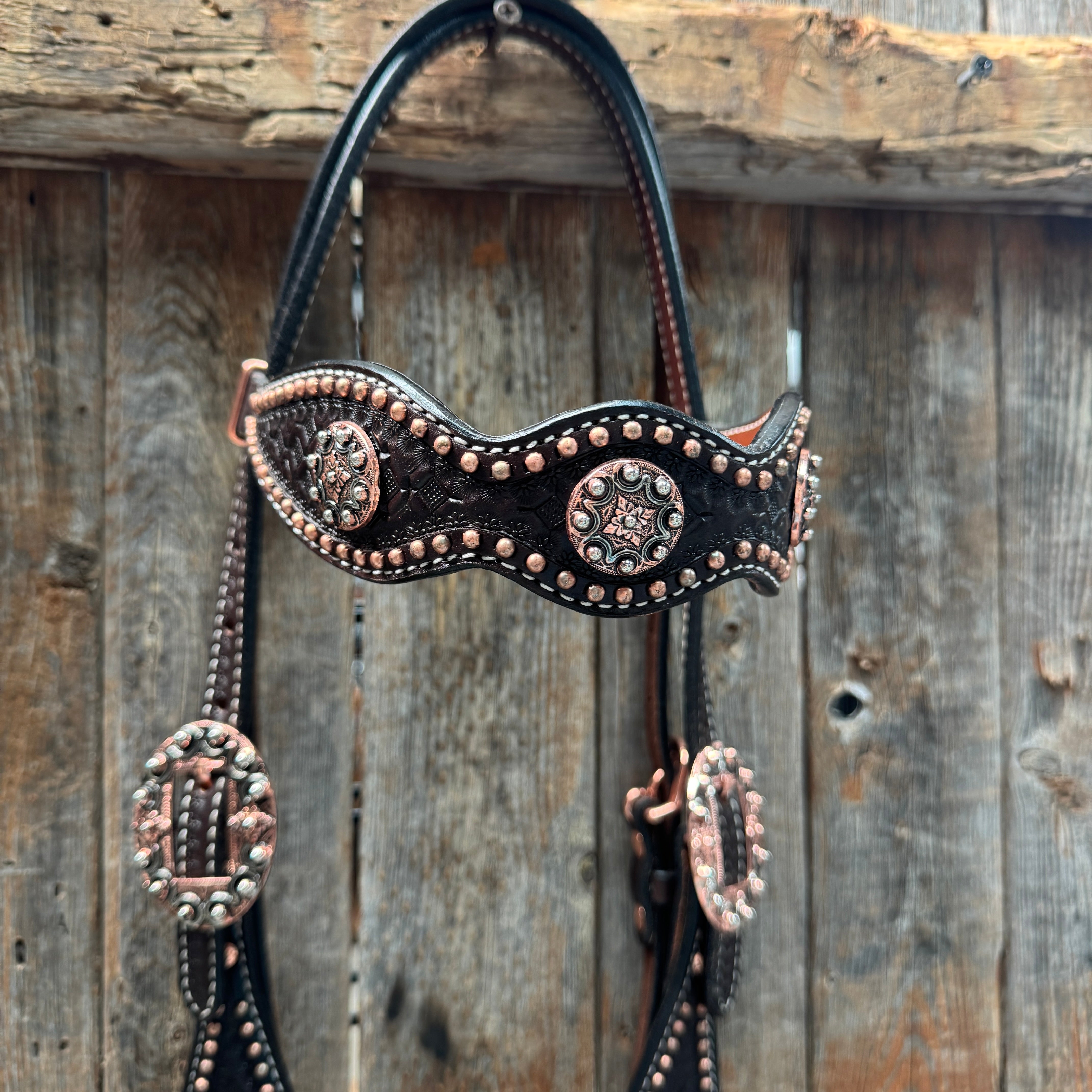 Copper Dot Honeycomb Western Browband / One Ear Tack Set #BBBC418