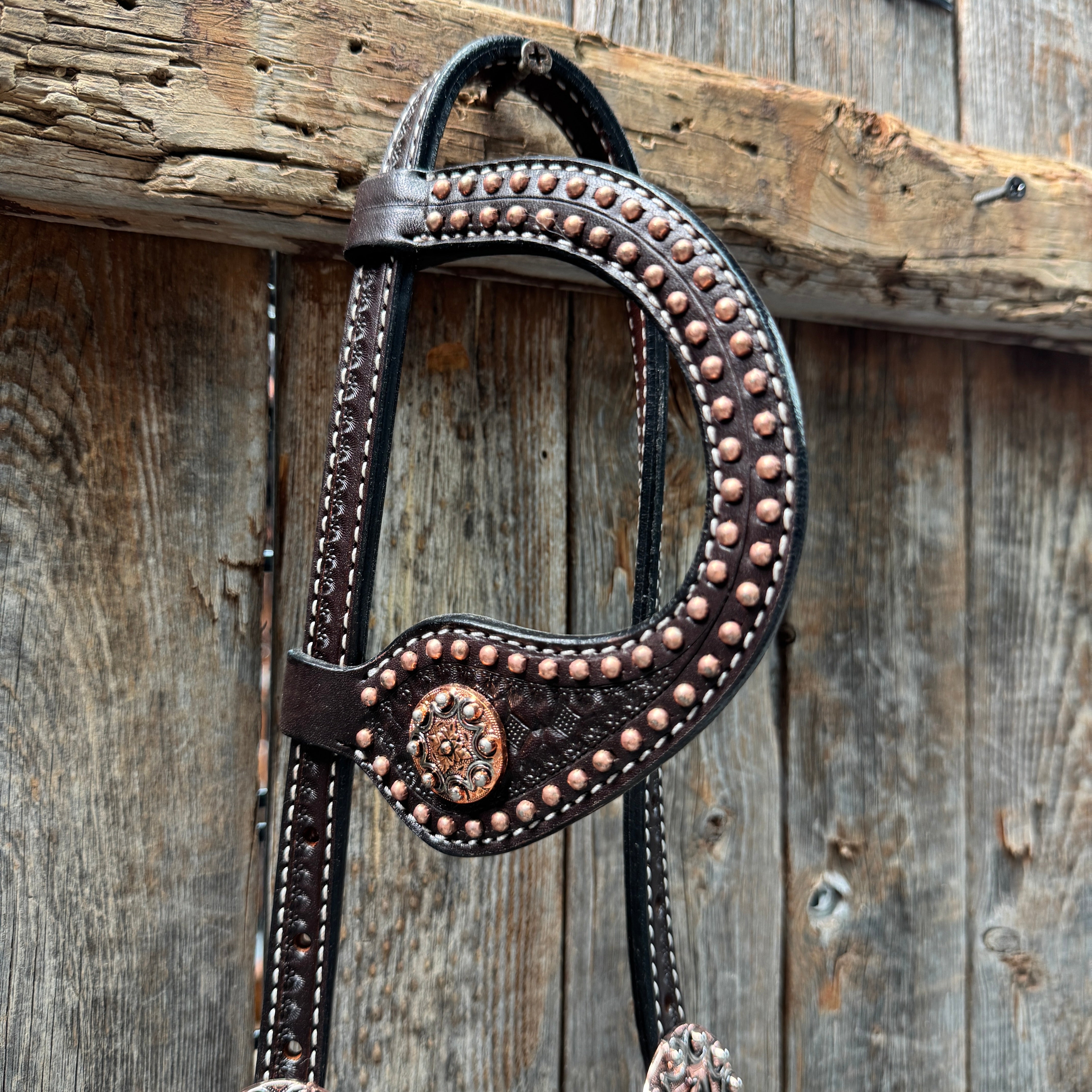 Copper Dot Honeycomb Western Browband / One Ear Tack Set #BBBC418