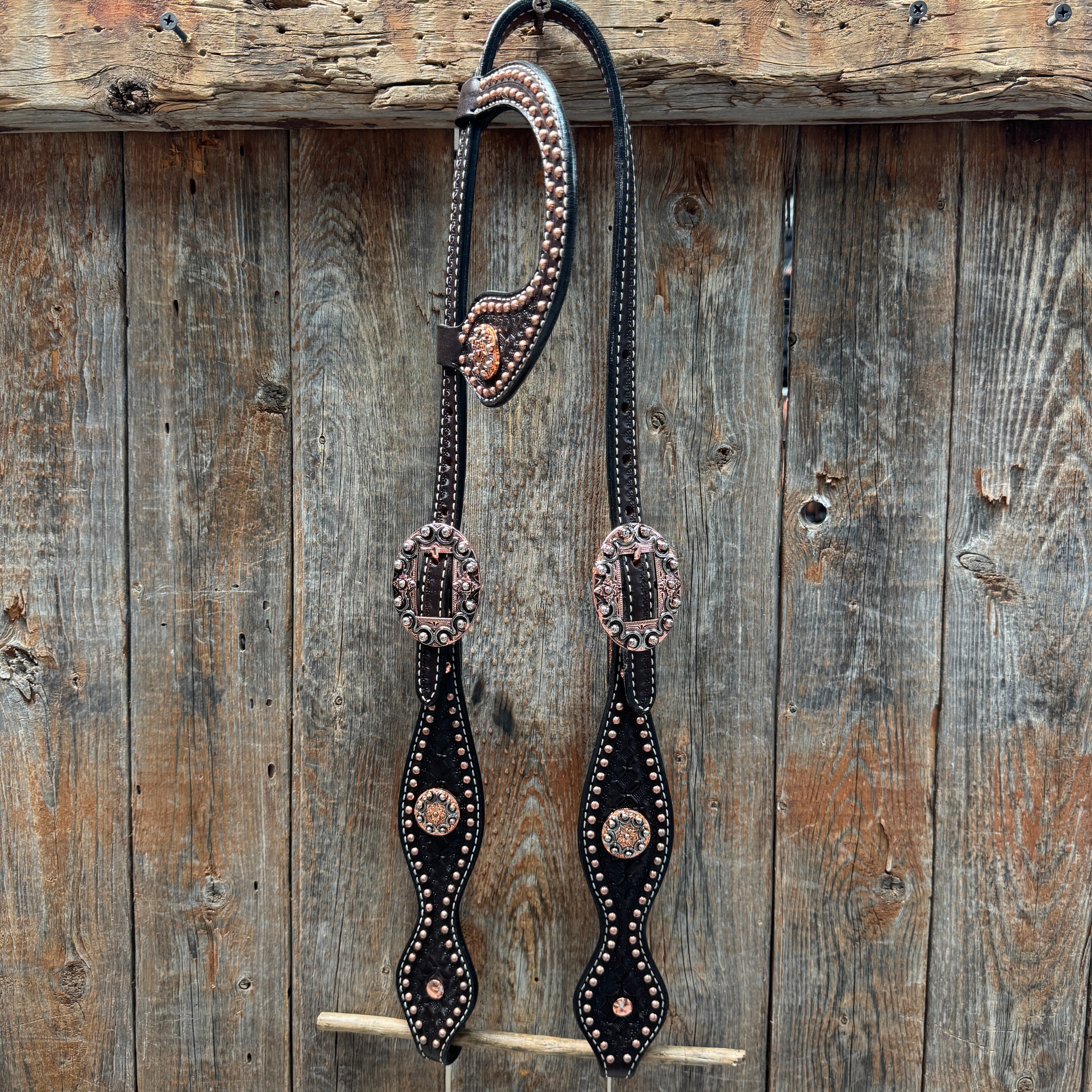 Copper Dot Honeycomb Western Browband / One Ear Tack Set #BBBC418