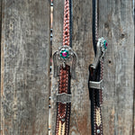 Rawhide Fuchsia, Clear and Emerald One Ear Headstall and Breastcollar Tack Set #OEBC412