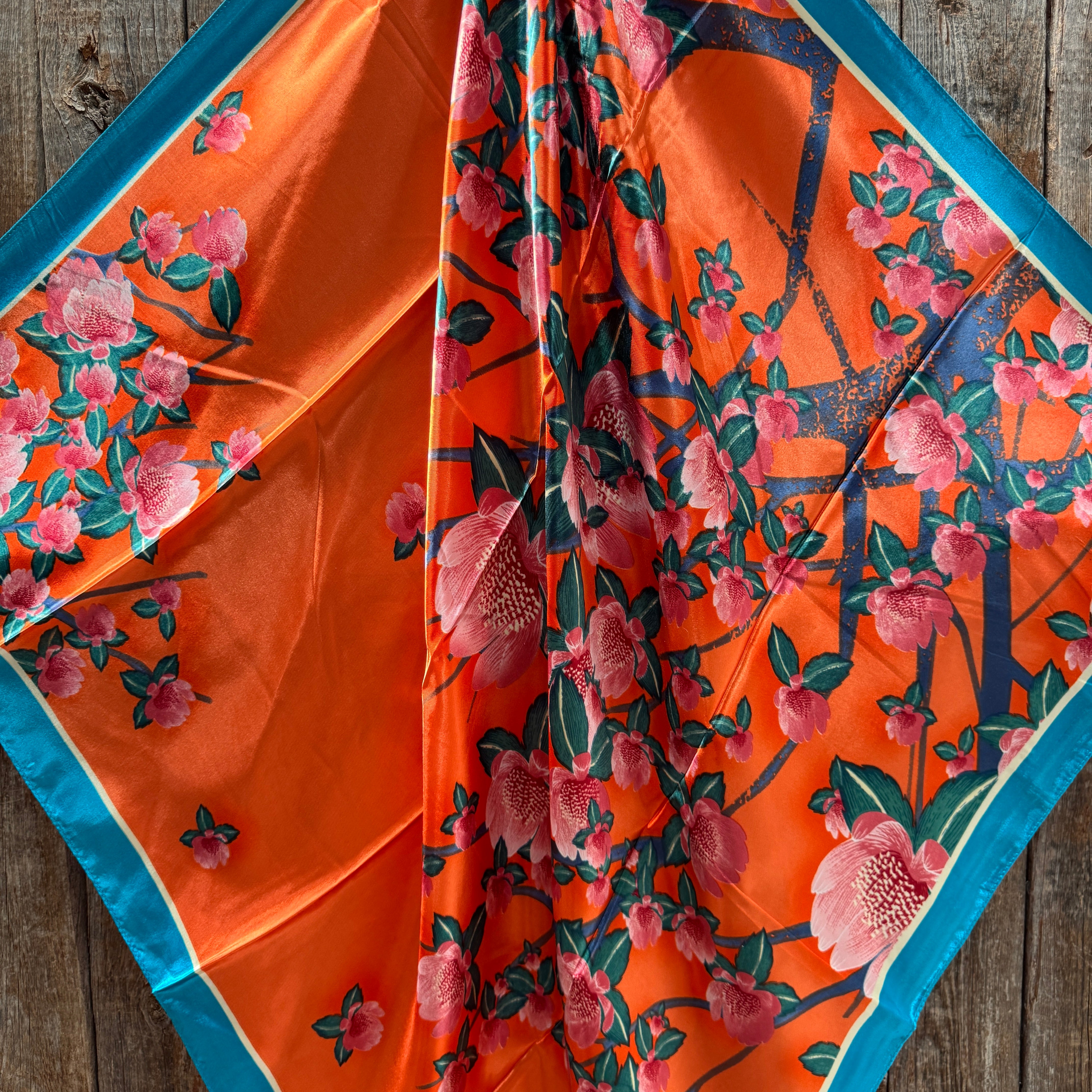 35X35" Orange and Pink Floral Wild Rag / Scarf WR3443