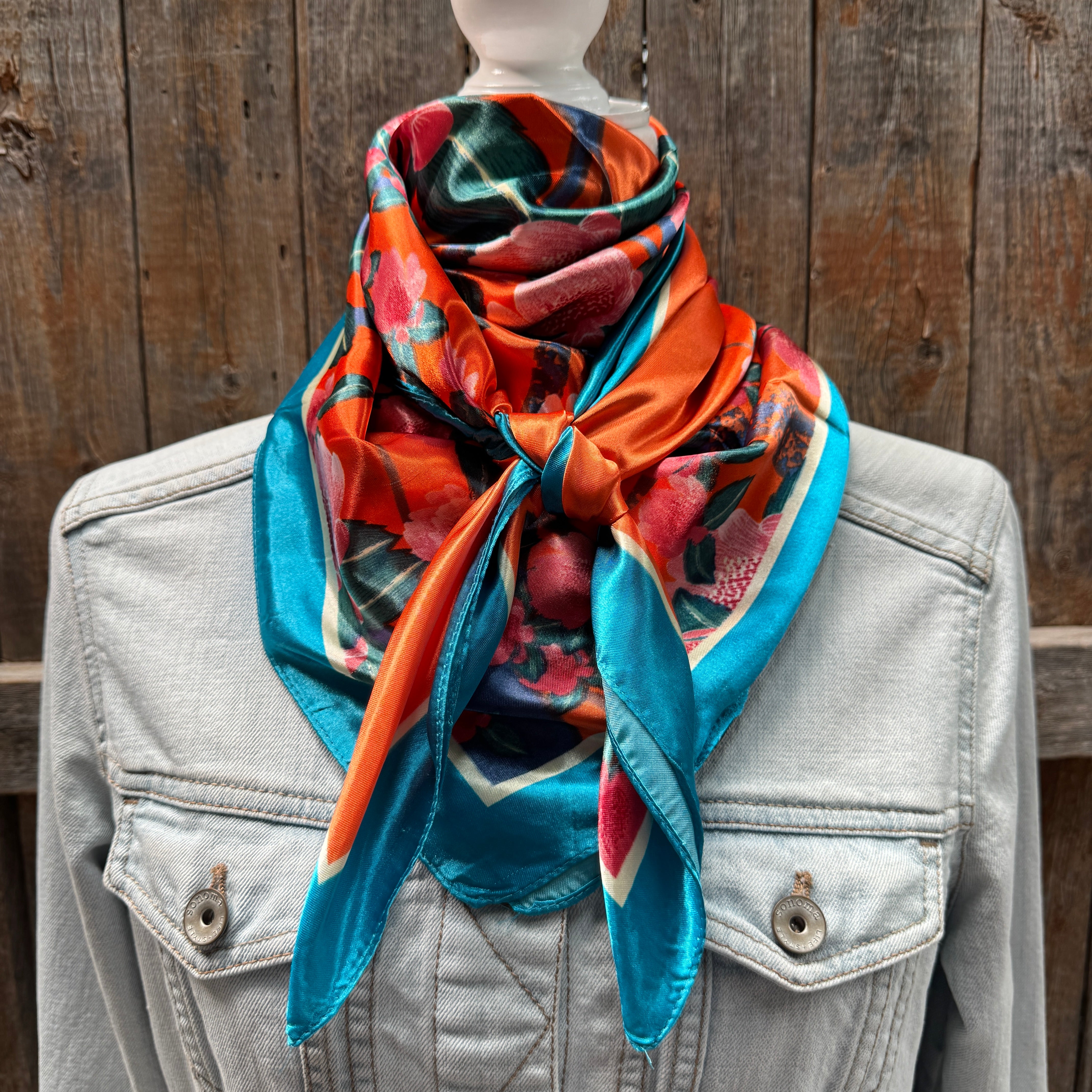 35X35" Orange and Pink Floral Wild Rag / Scarf WR3443