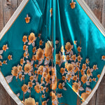 35X35" Teal and Cream Floral Wild Rag / Scarf WR3442