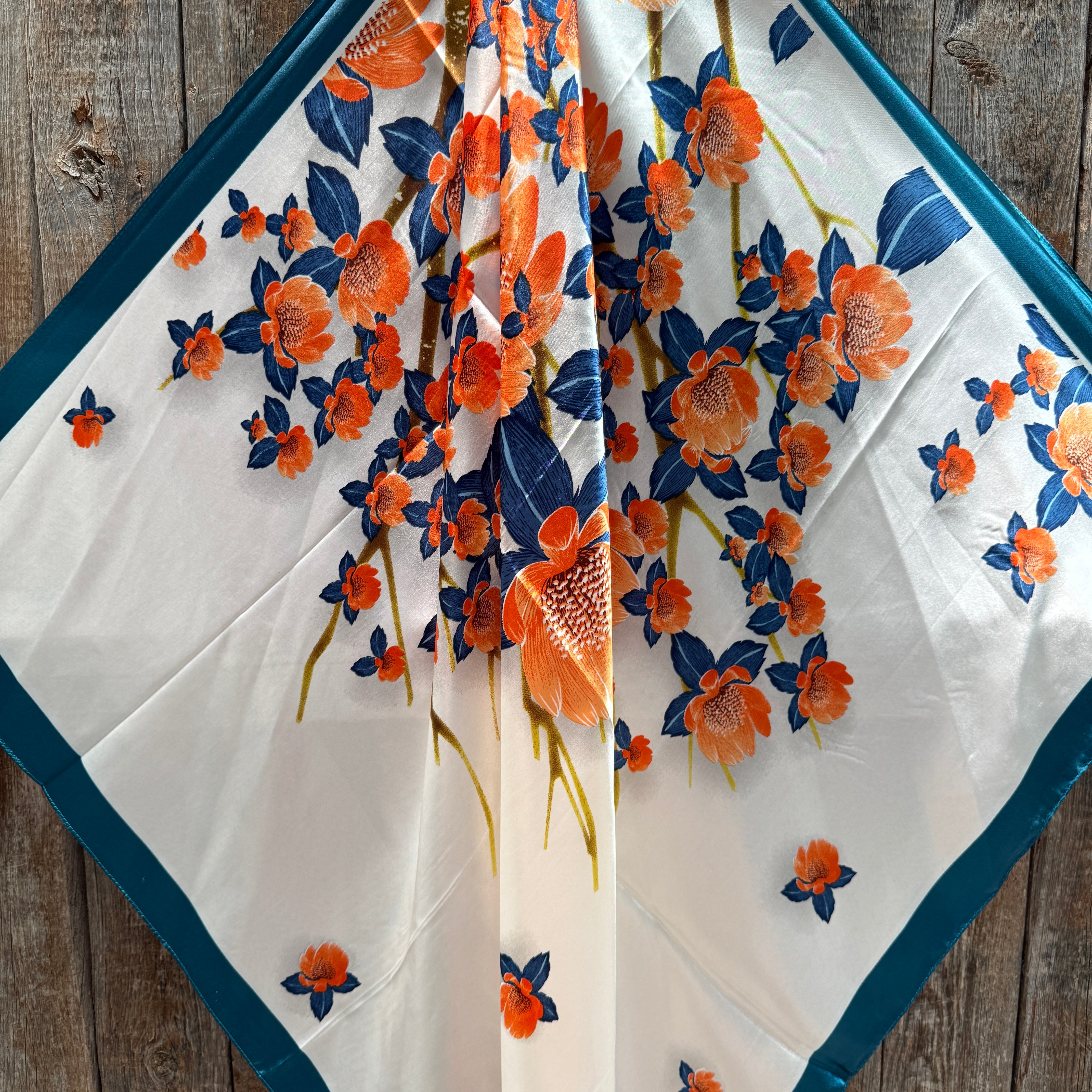 35X35" White and Teal Floral Wild Rag / Scarf WR3441