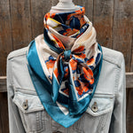 35X35" White and Teal Floral Wild Rag / Scarf WR3441