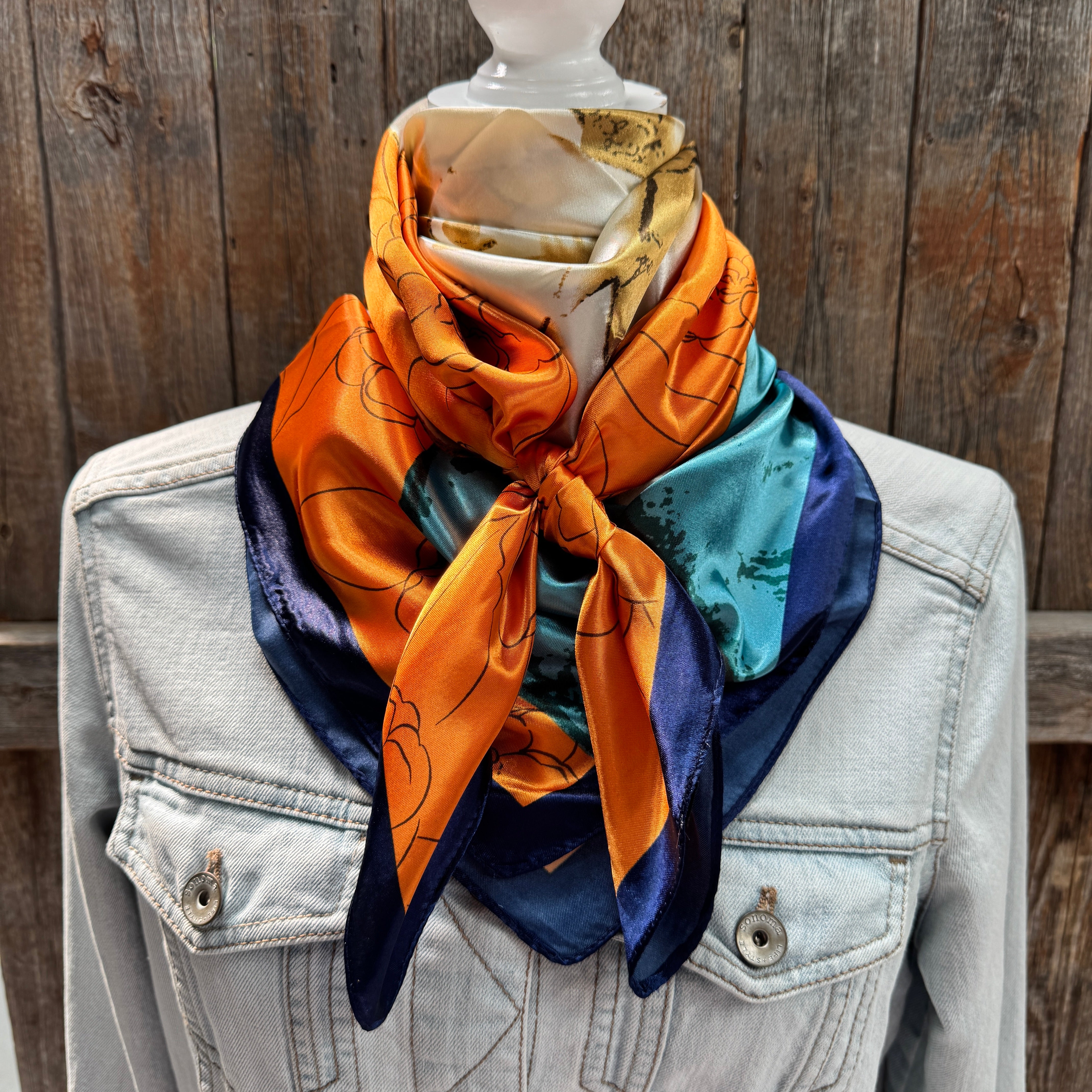 35X35" White and Orange Rose Wild Rag / Scarf WR3435