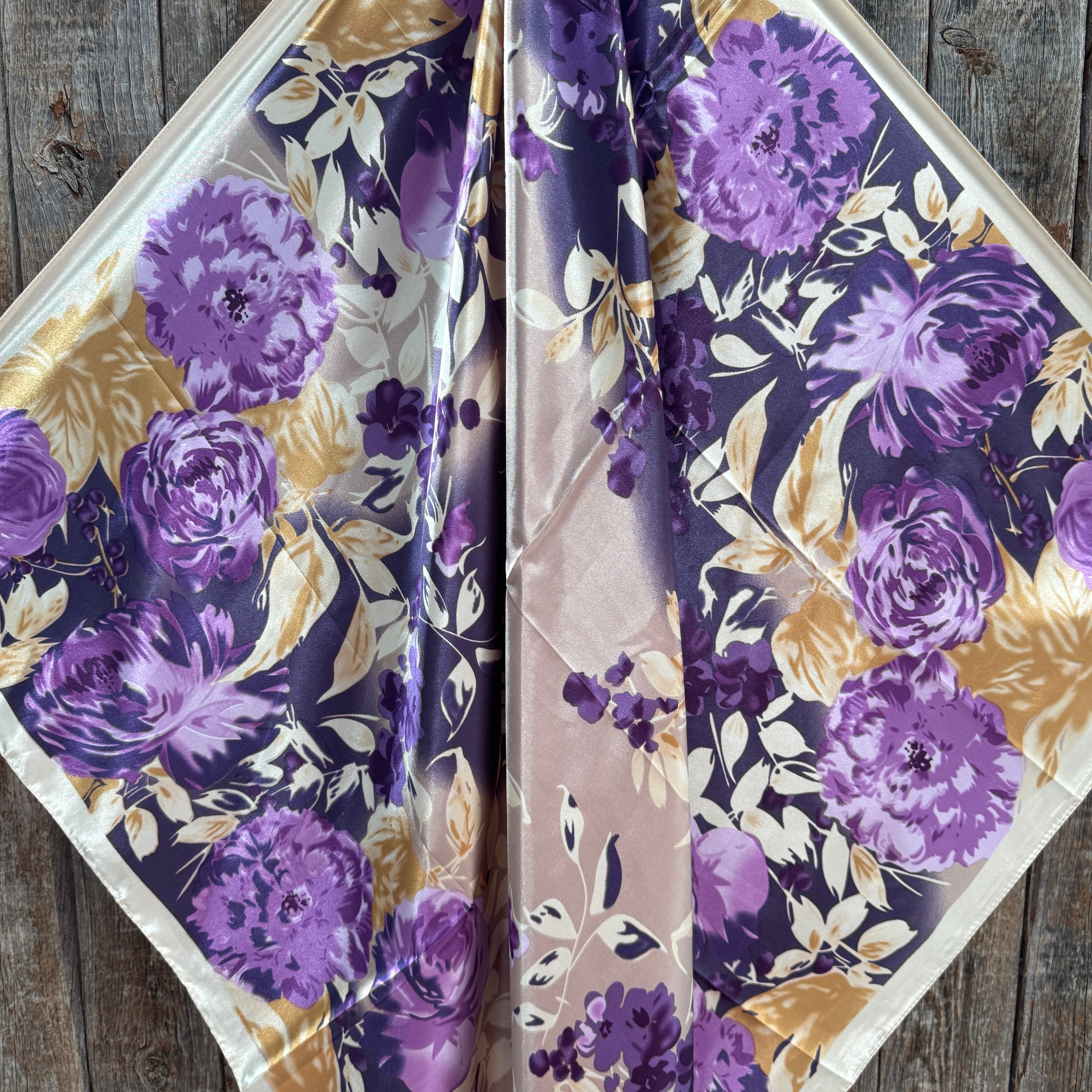 35X35"  Purple and Cream Floral Wild Rag / Scarf WR3434