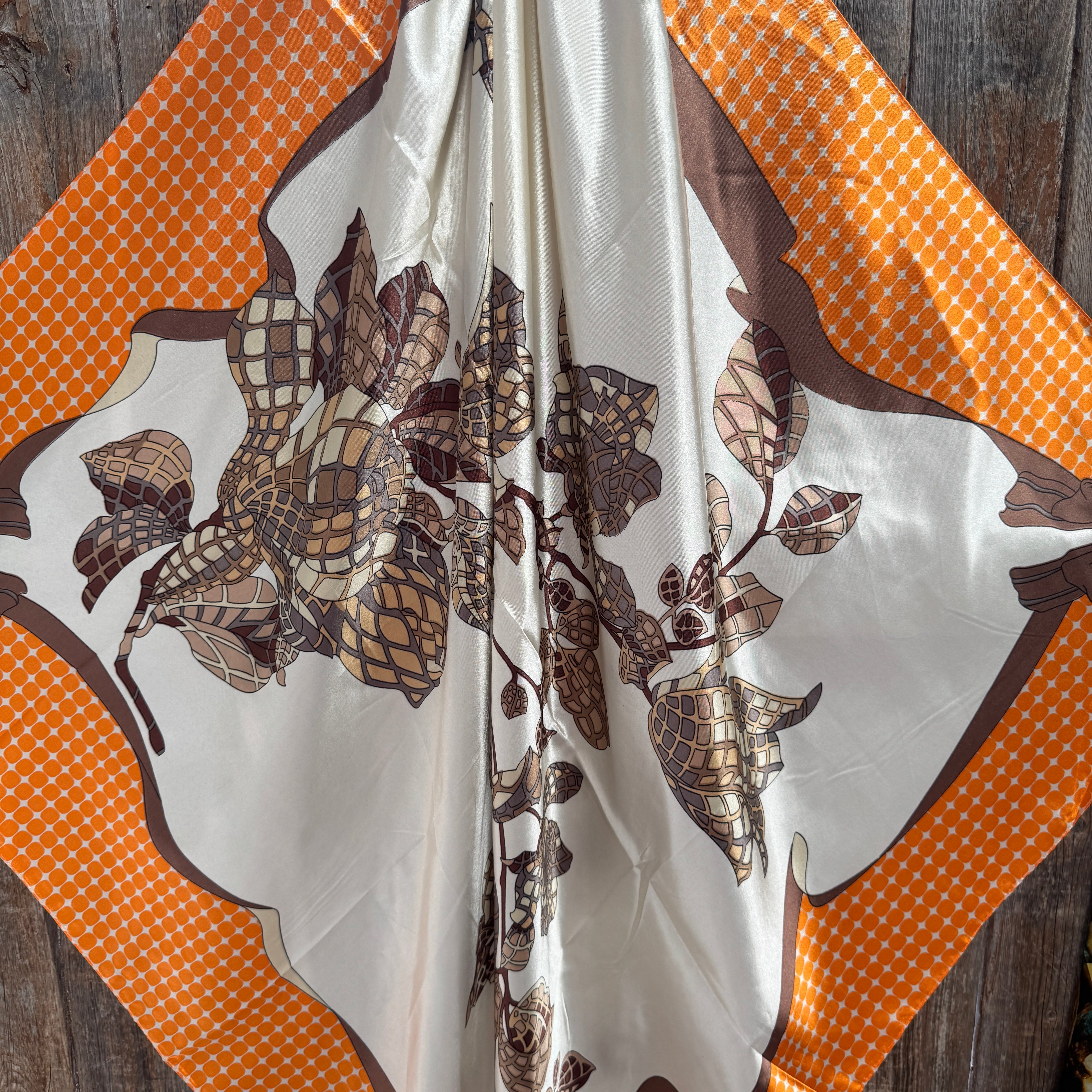 35X35" Orange and Brown Floral  Wild Rag / Scarf WR3303