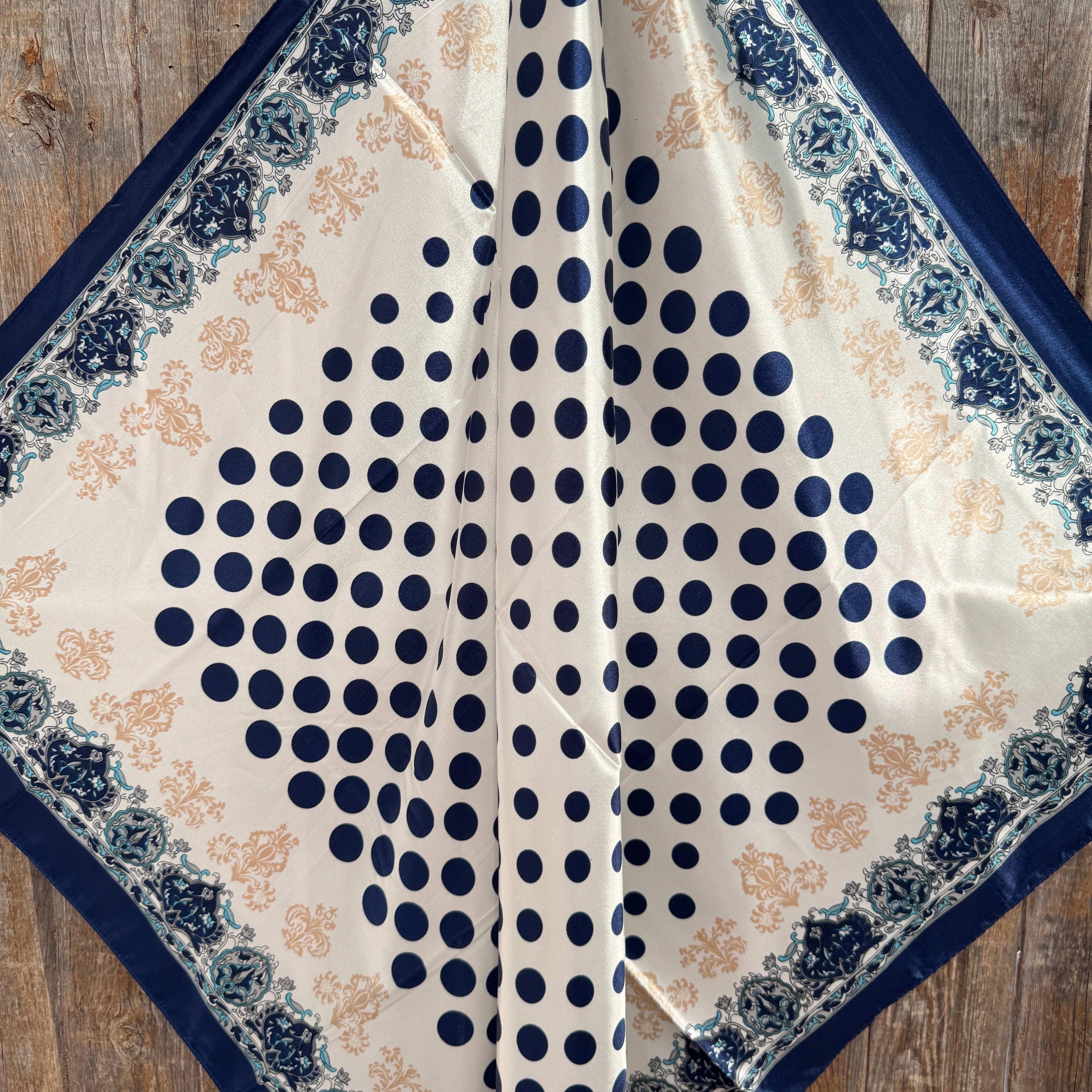 35X35"  Navy and Cream Polka Dot Wild Rag / Scarf WR3161