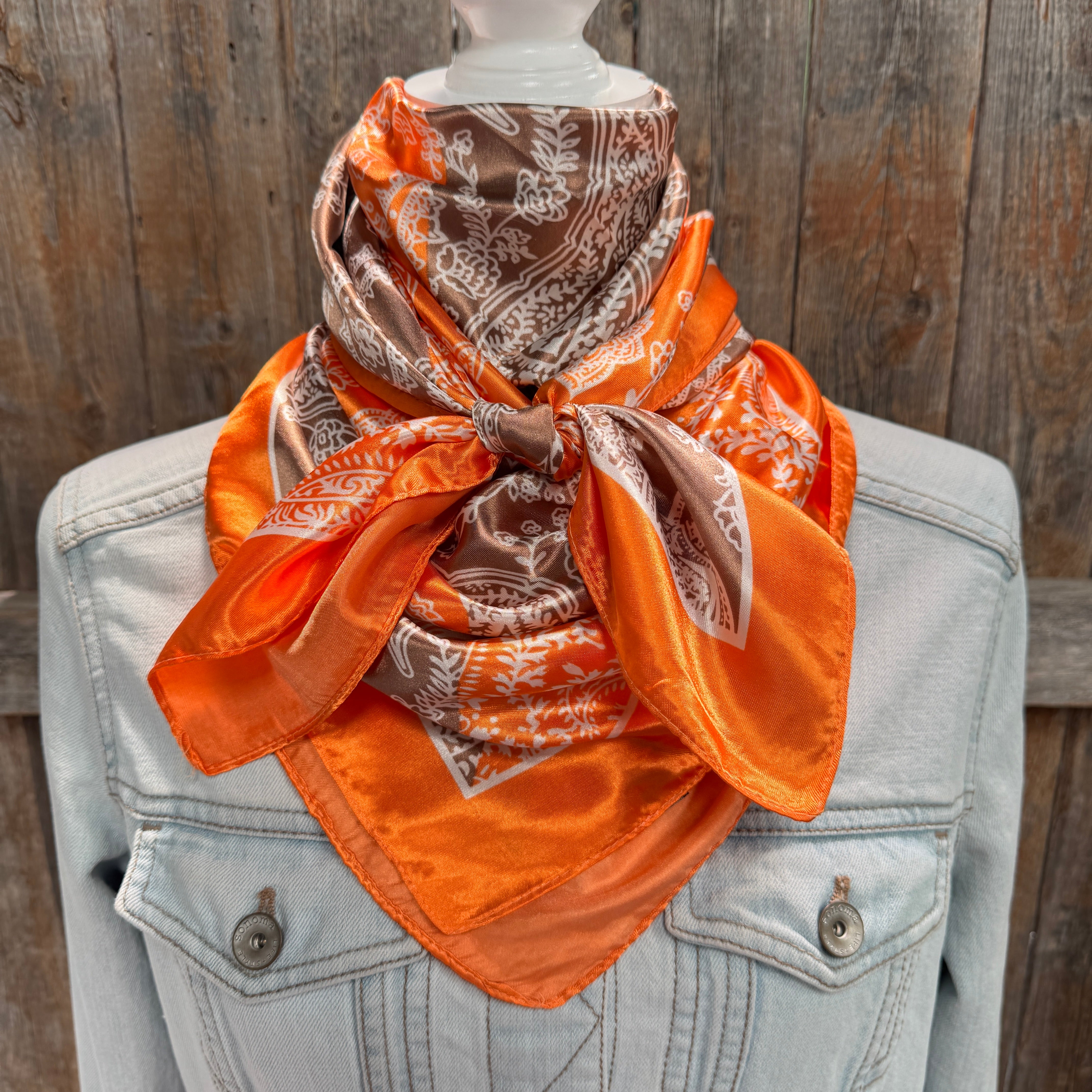 35X35" Orange and Brown Paisley Wild Rag / Scarf WR3159
