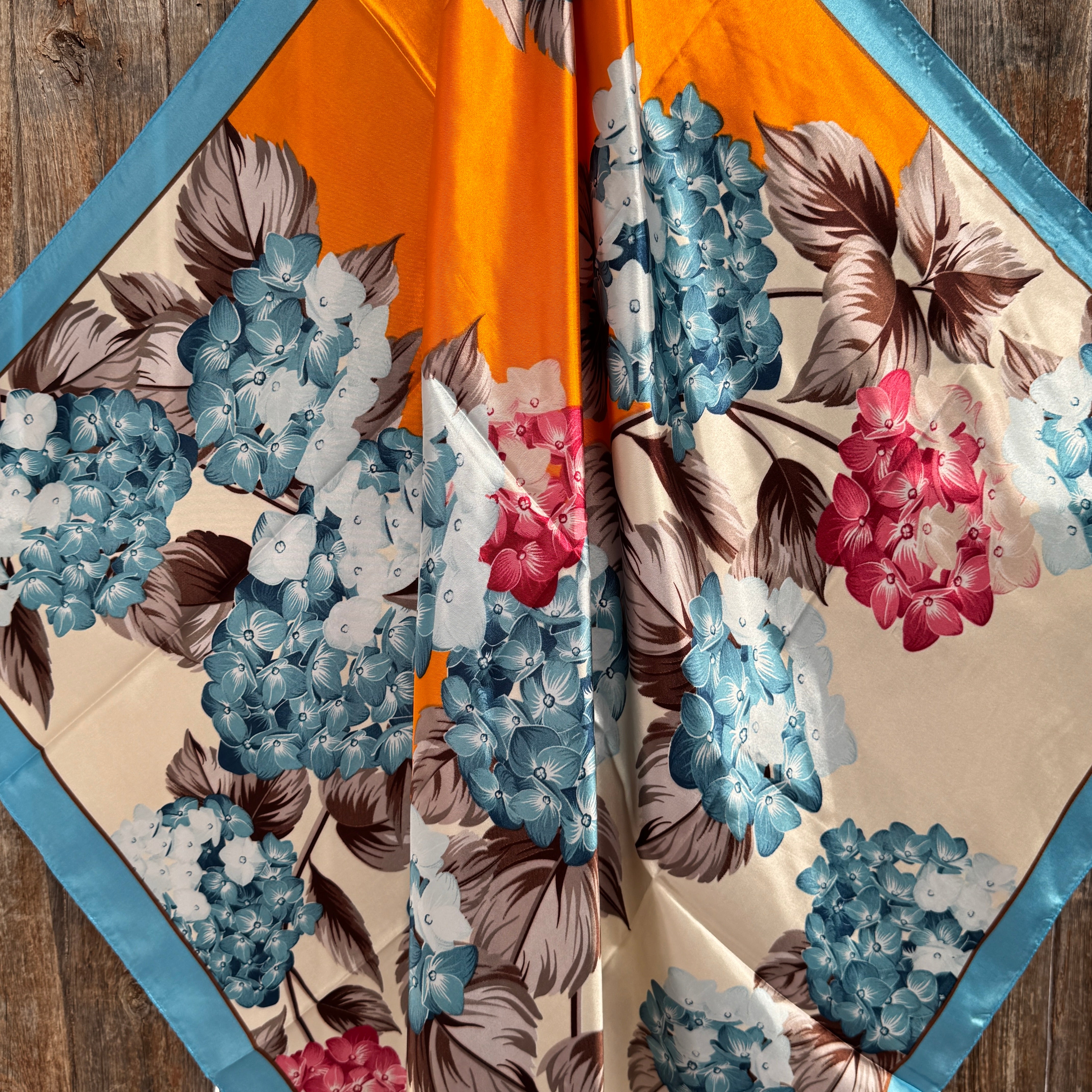 35X35" Aqua and Orange Floral Wild Rag / Scarf WR784