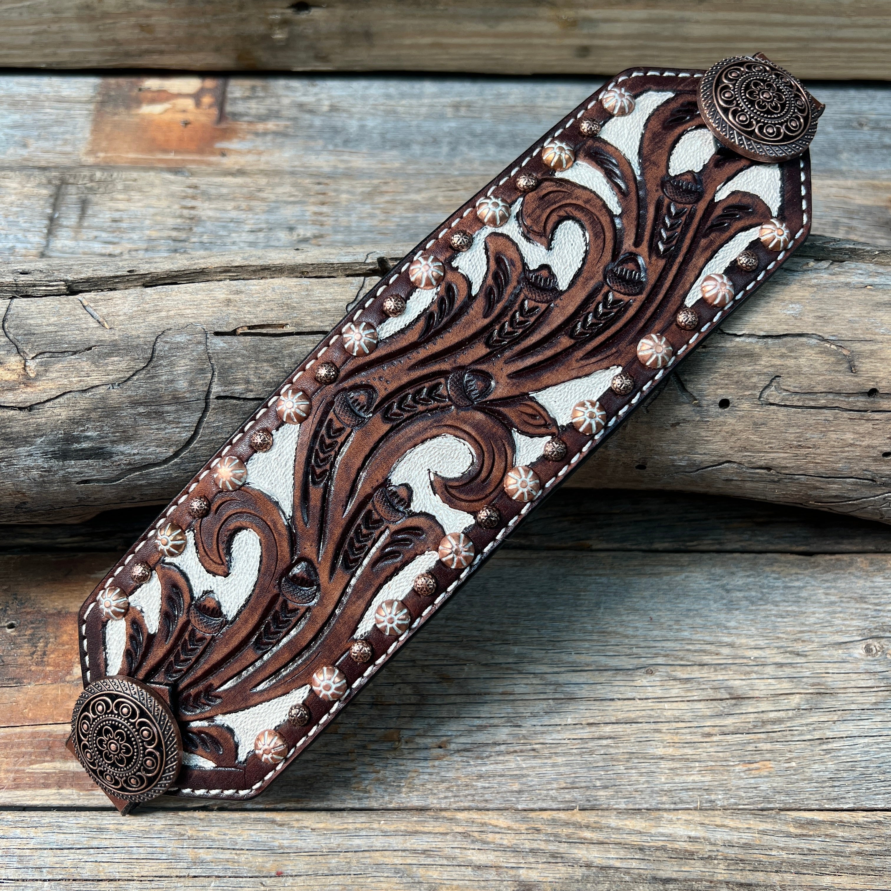 Bronc Noseband With Copper Intricate Engraved Western Conchos