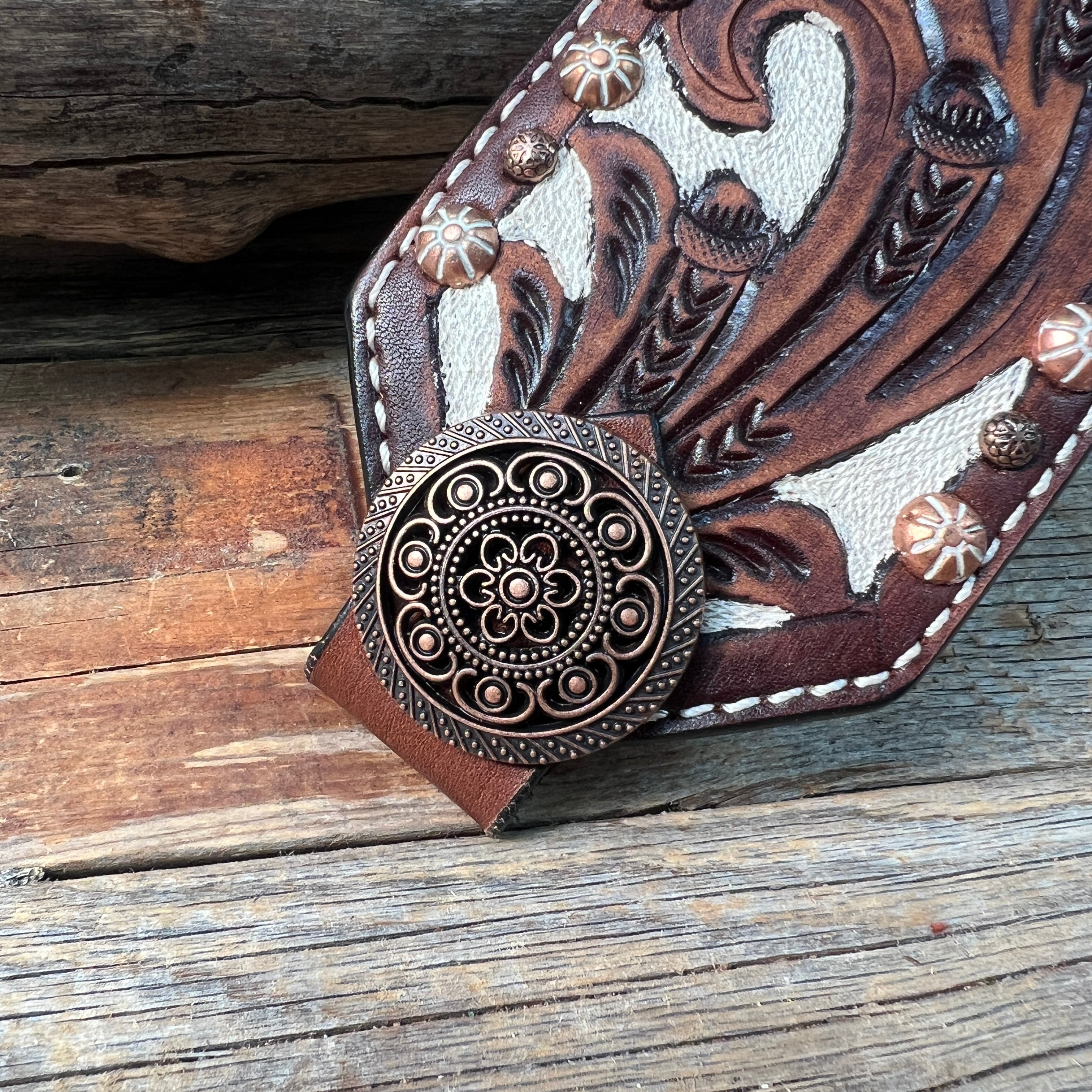 Bronc Noseband With Copper Intricate Engraved Western Conchos