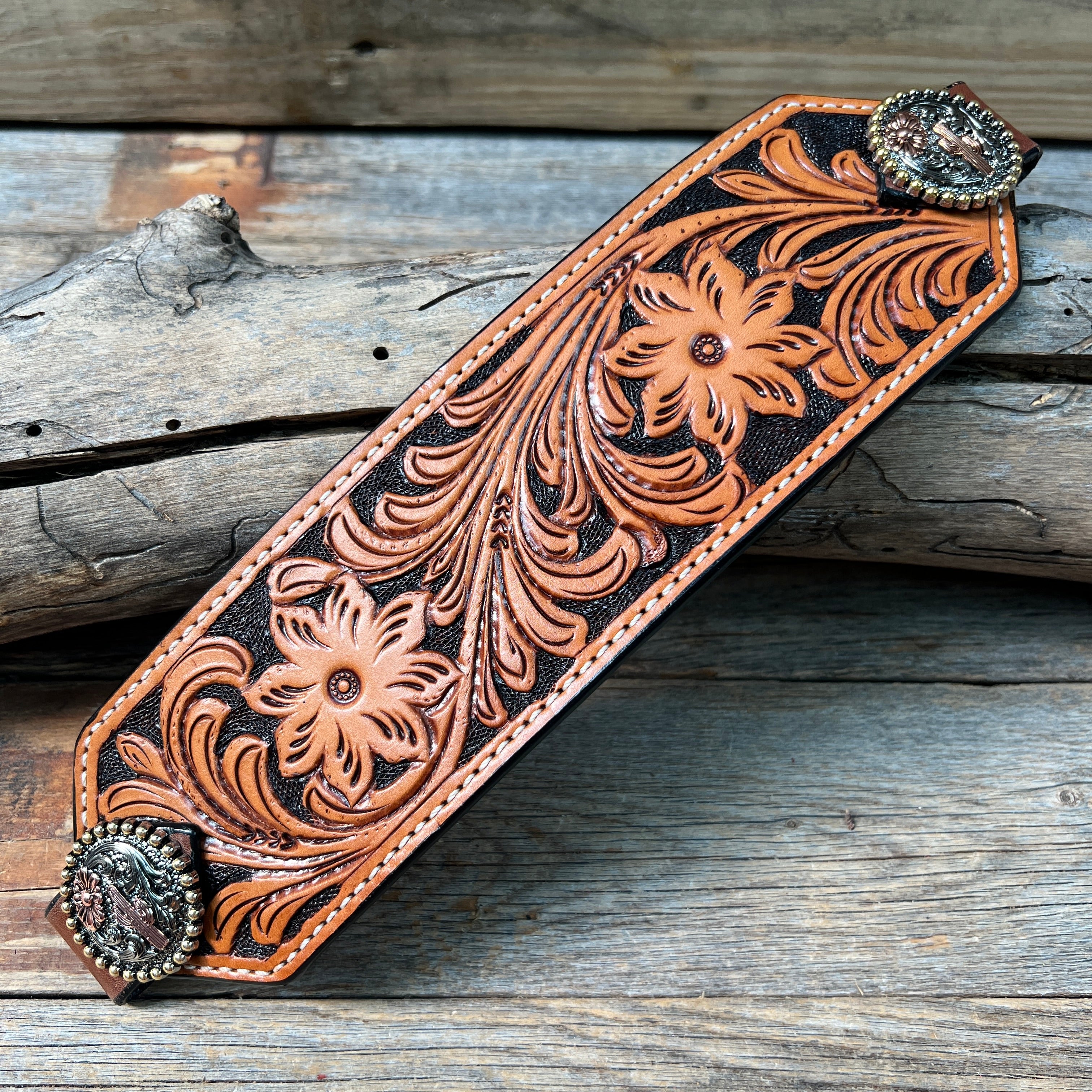 Light Oil Floral Bronc Noseband With Cactus and Flower Conchos