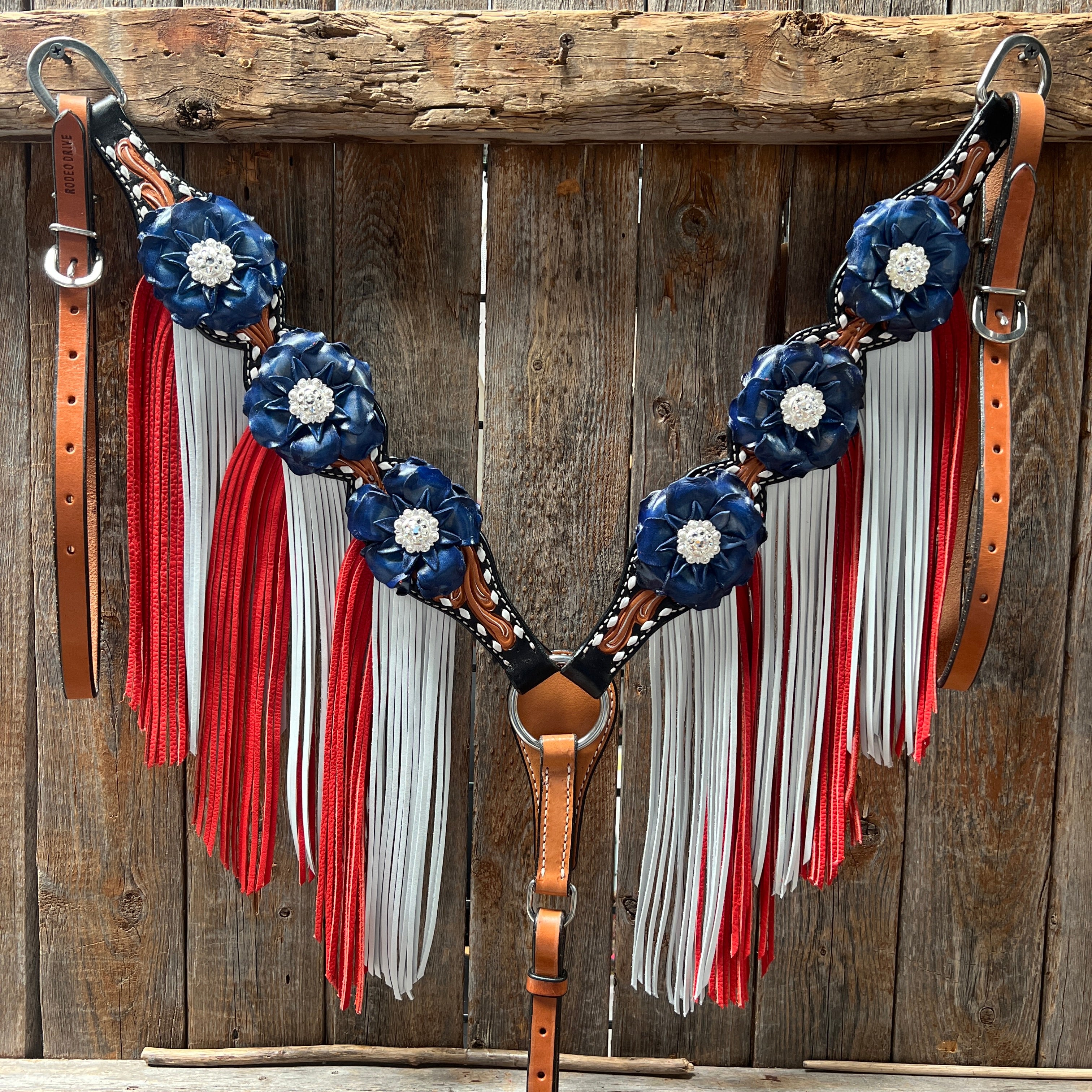 Classic Red, White and Blue Browband/One Ear Tack Set  #BBBC638