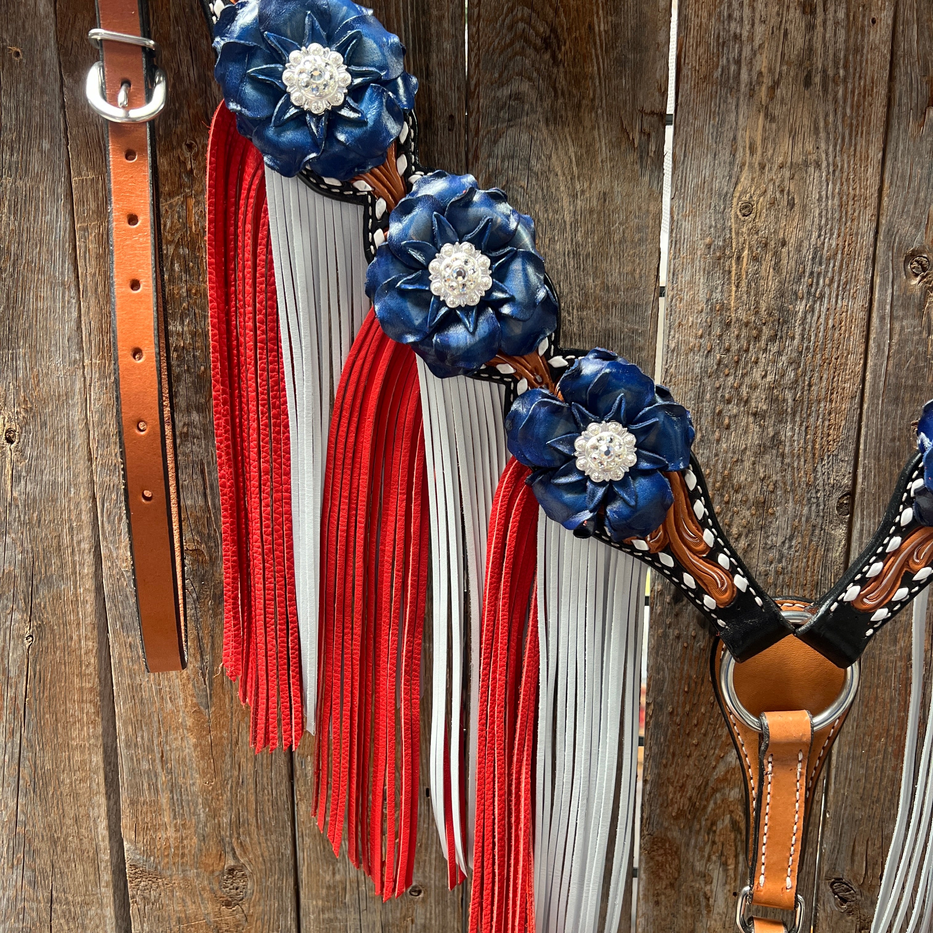 Classic Red, White and Blue Browband/One Ear Tack Set  #BBBC638