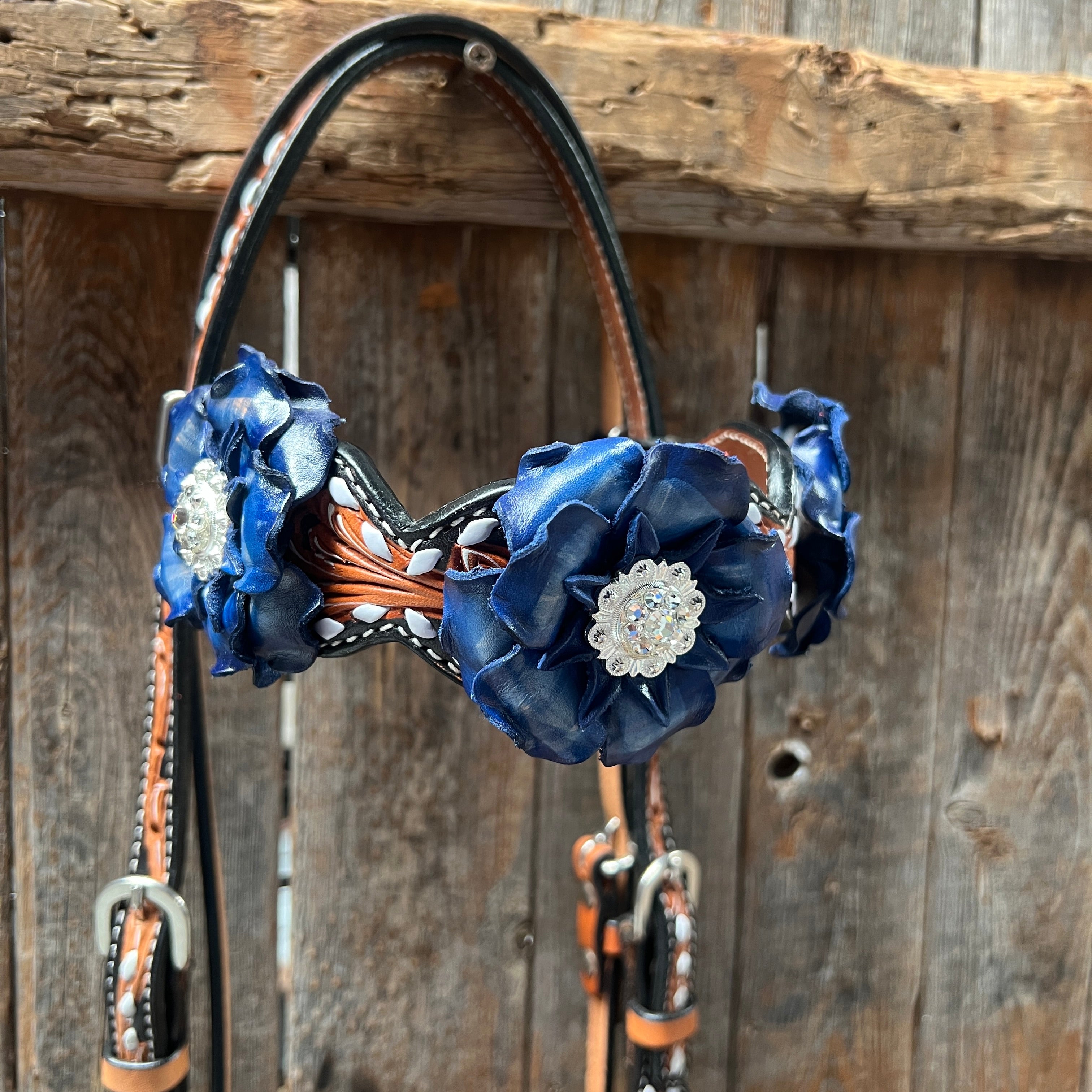 Classic Red, White and Blue Browband/One Ear Tack Set  #BBBC638