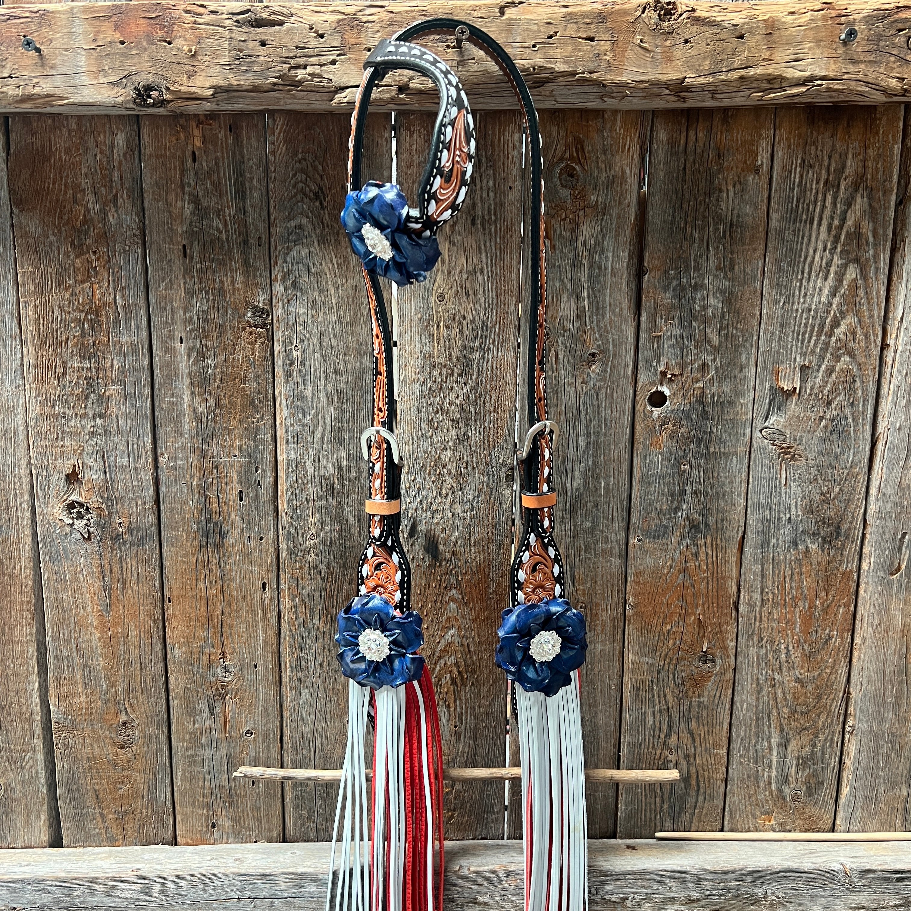 Classic Red, White and Blue Browband/One Ear Tack Set  #BBBC638