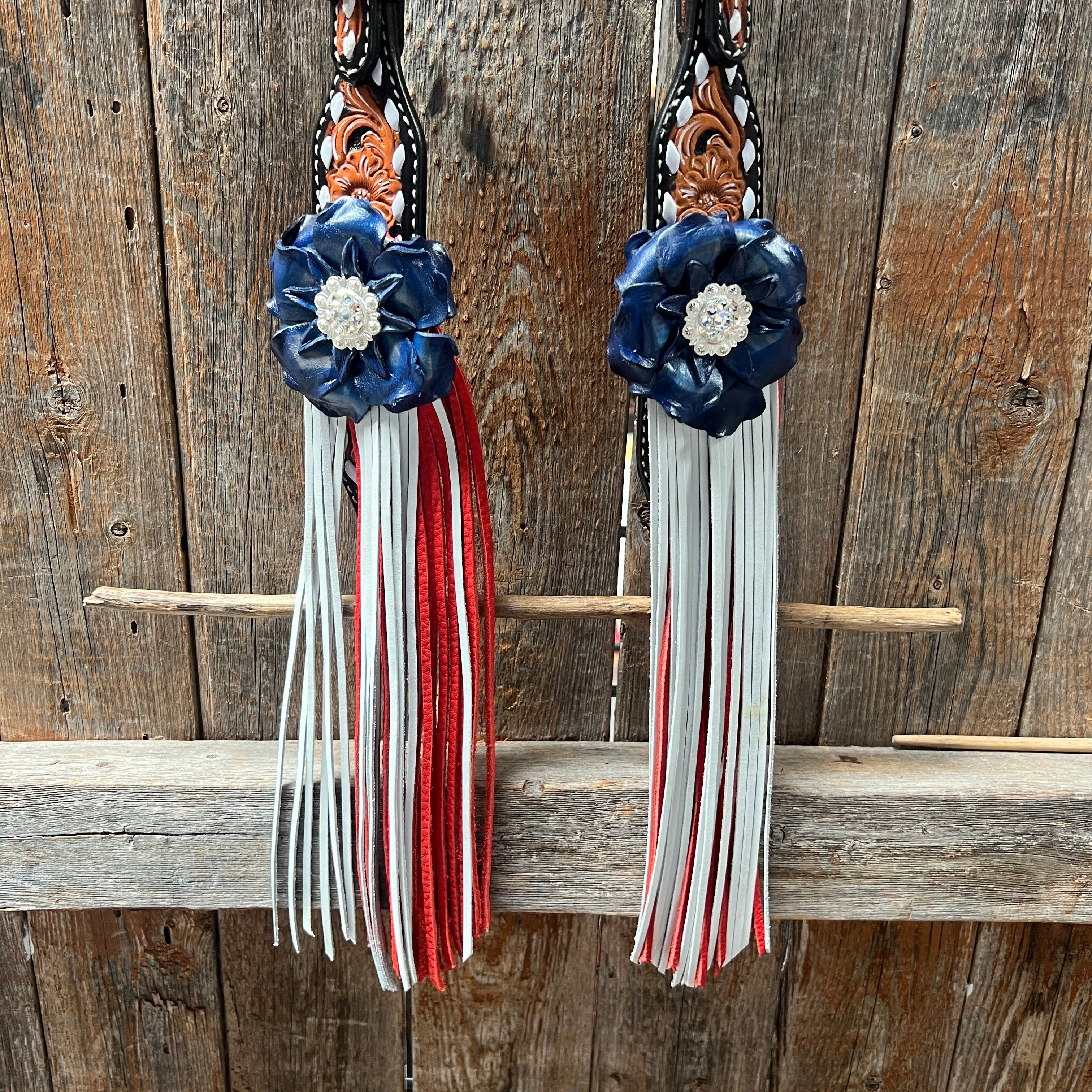 Classic Red, White and Blue Browband/One Ear Tack Set  #BBBC638