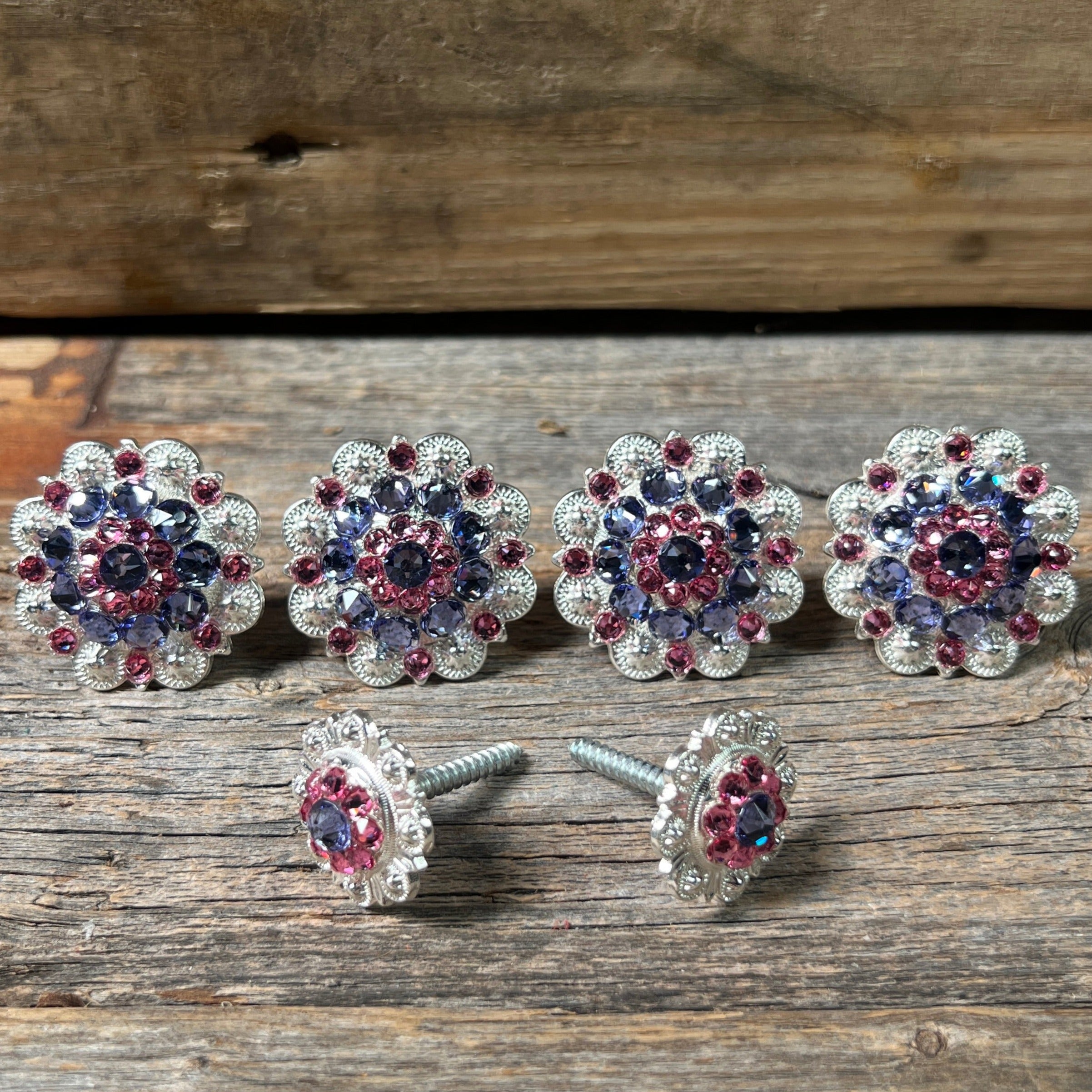 Bright Silver Lilac & Pink Saddle Conchos