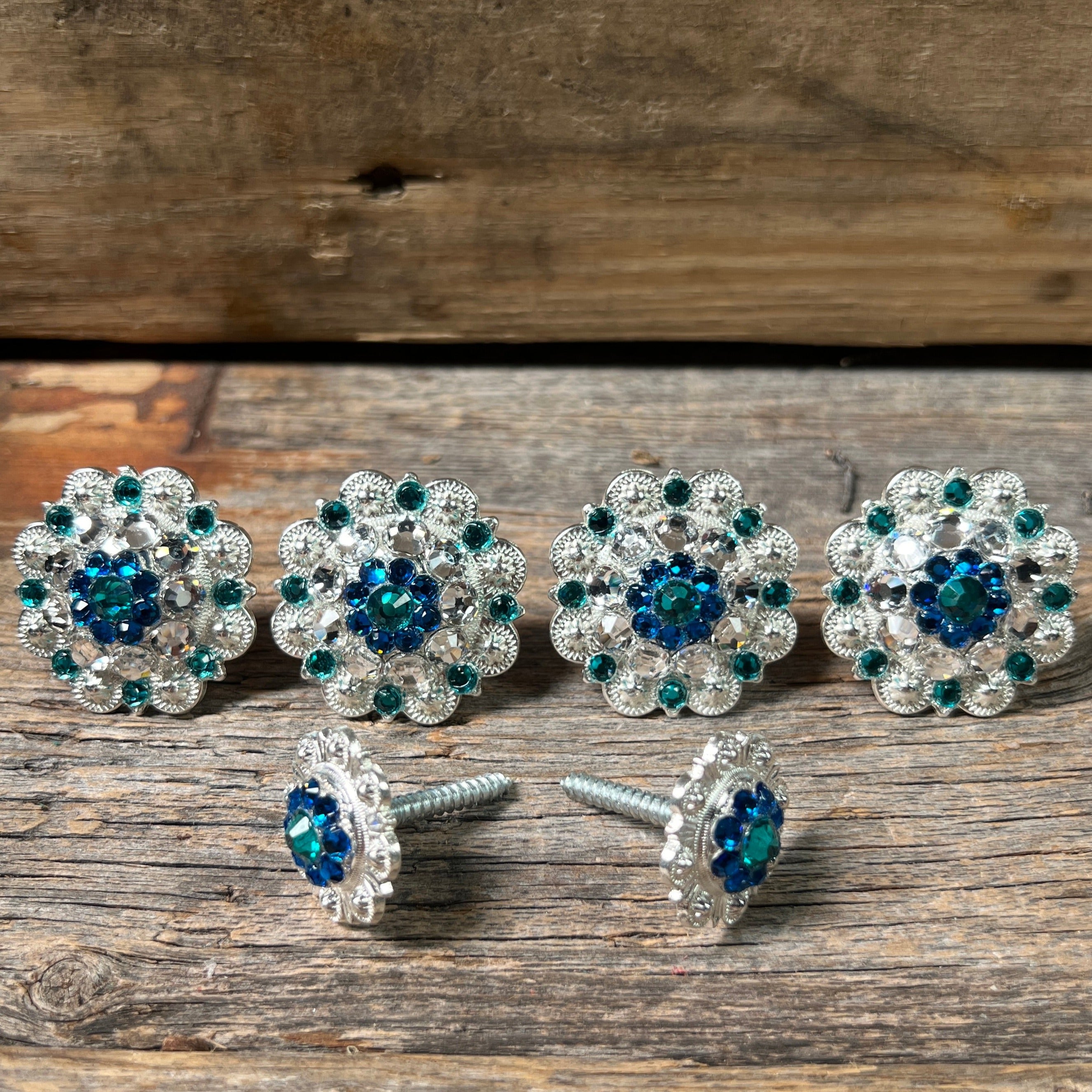 Bright Silver Teal Capri & Clear Saddle Conchos
