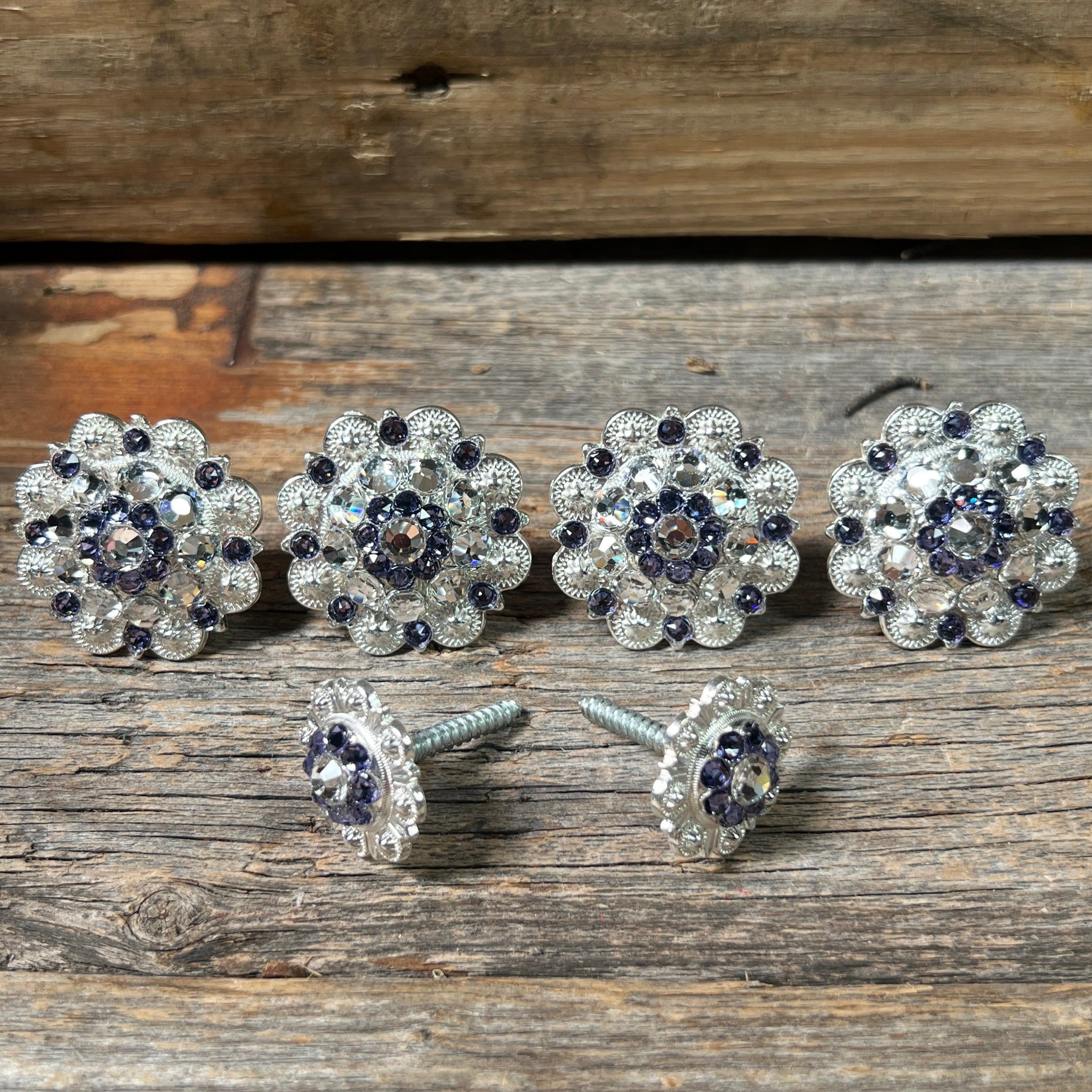 Bright Silver Lilac & Clear Saddle Conchos