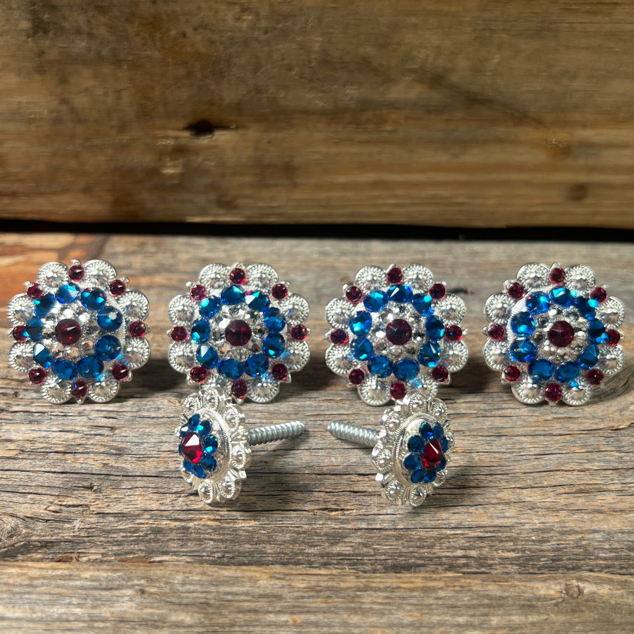 Bright Silver Red, White & Blue Saddle Conchos