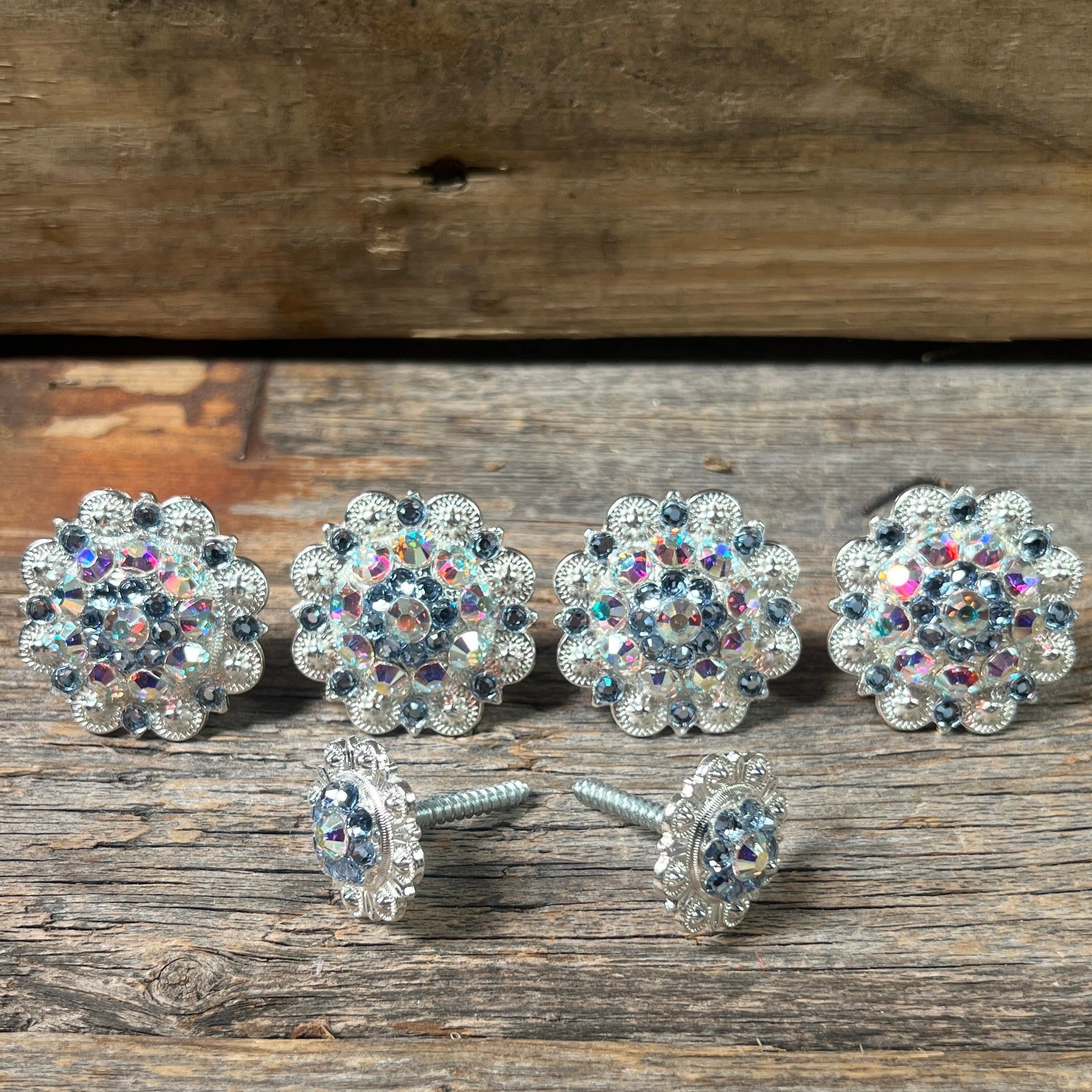 Bright Silver Light Sapphire & AB Saddle Conchos
