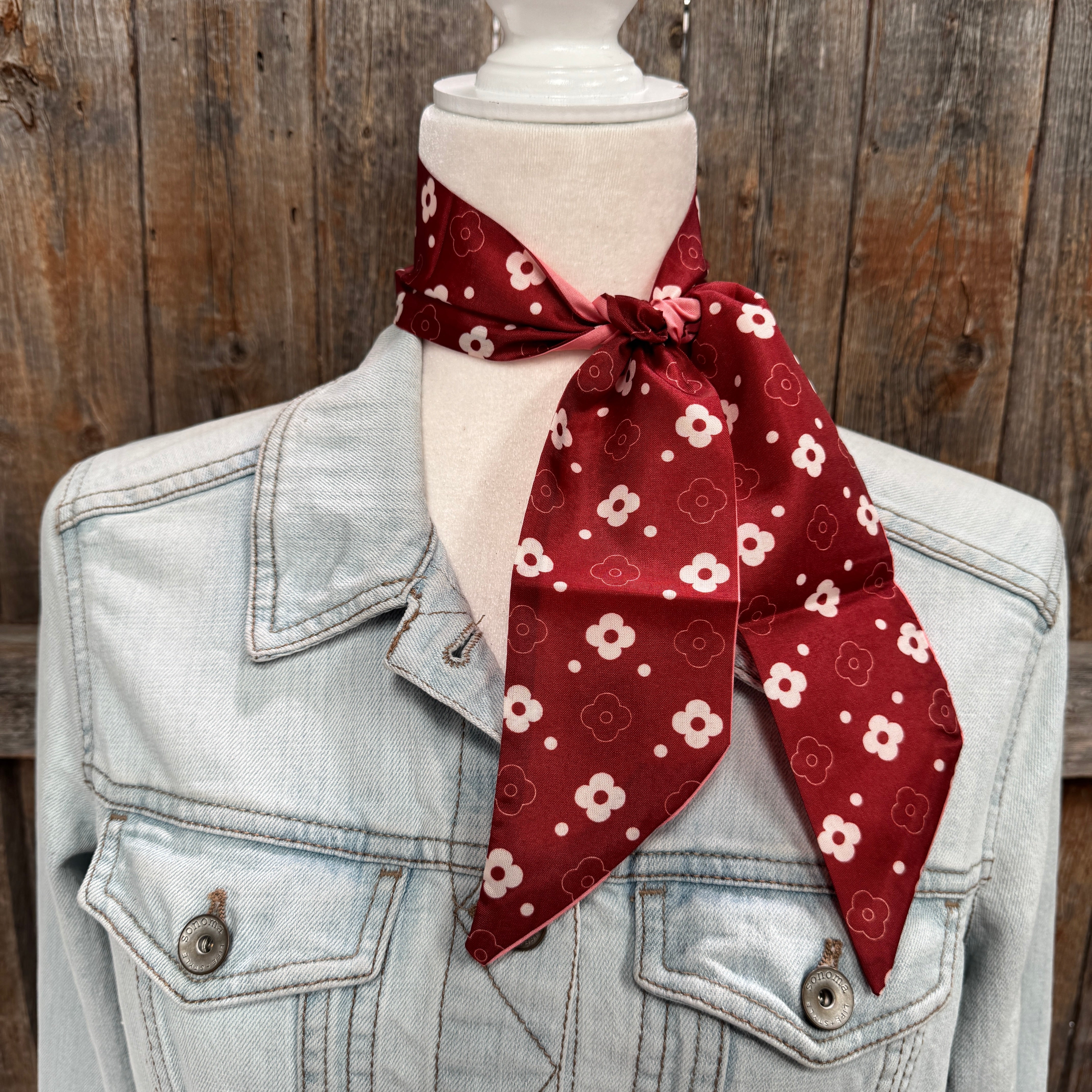 Burgundy Western Skinny Mini Wild Rag Scarf / Cowgirl Necktie  #TW125
