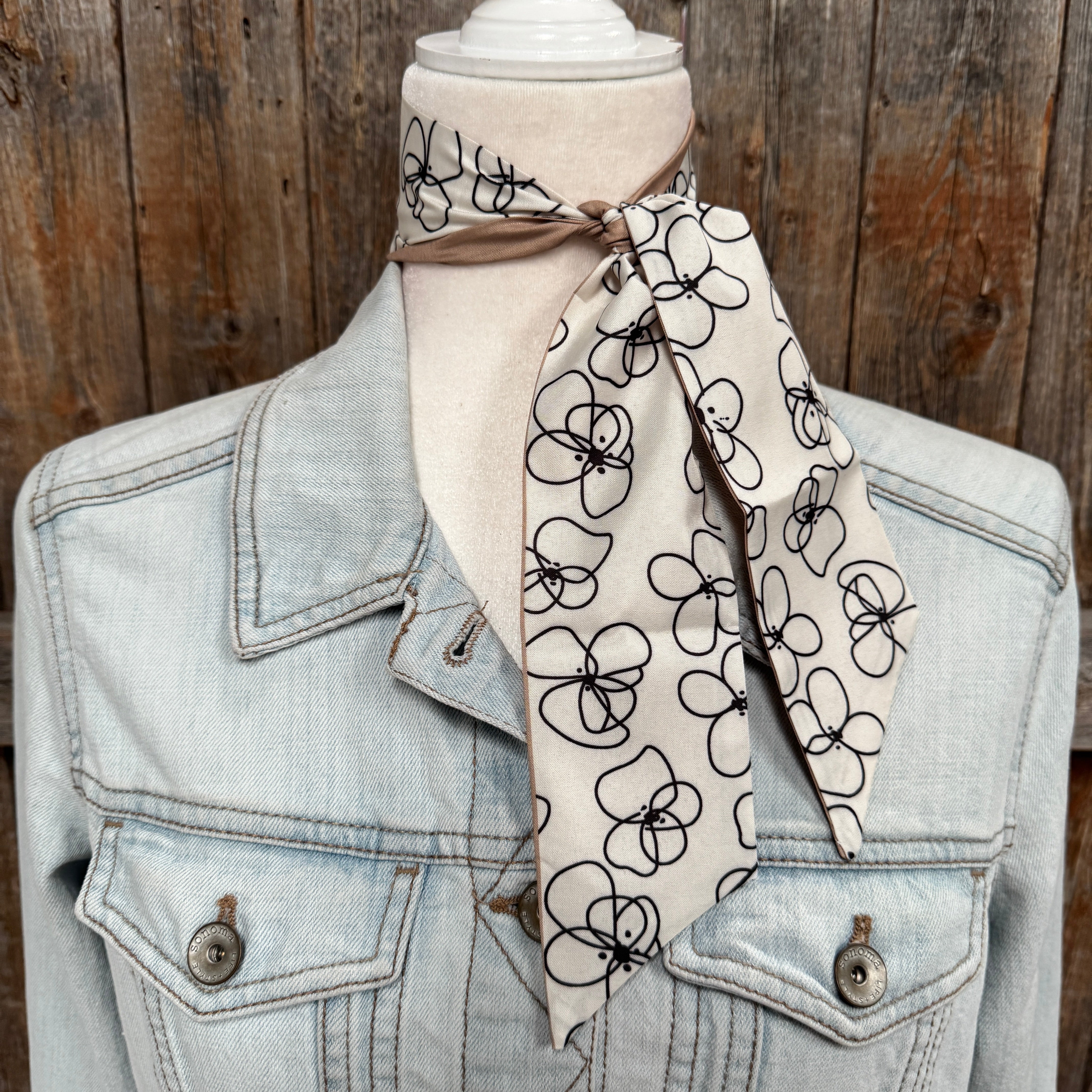 Cream Western Skinny Mini Wild Rag Scarf / Cowgirl Necktie  #TW142
