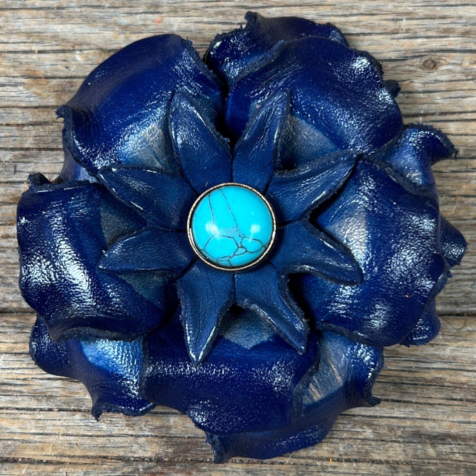 Blue Gardenia Flower With Round Turquoise Cabochon