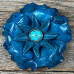 Hand Painted Leather Flowers - Gardenias - Round Turquoise Cabochons