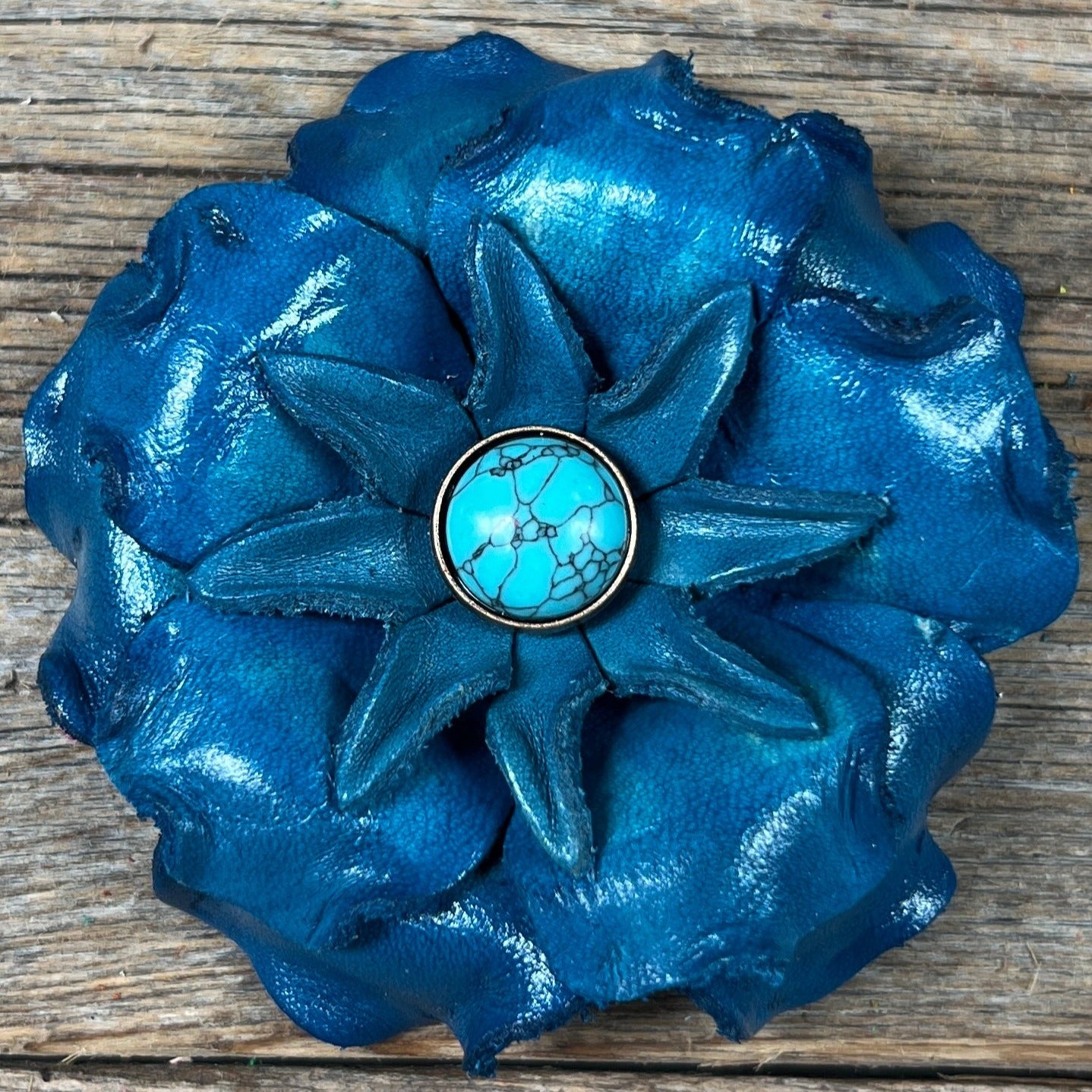 Turquoise Gardenia Flower With Round Turquoise Cabochon