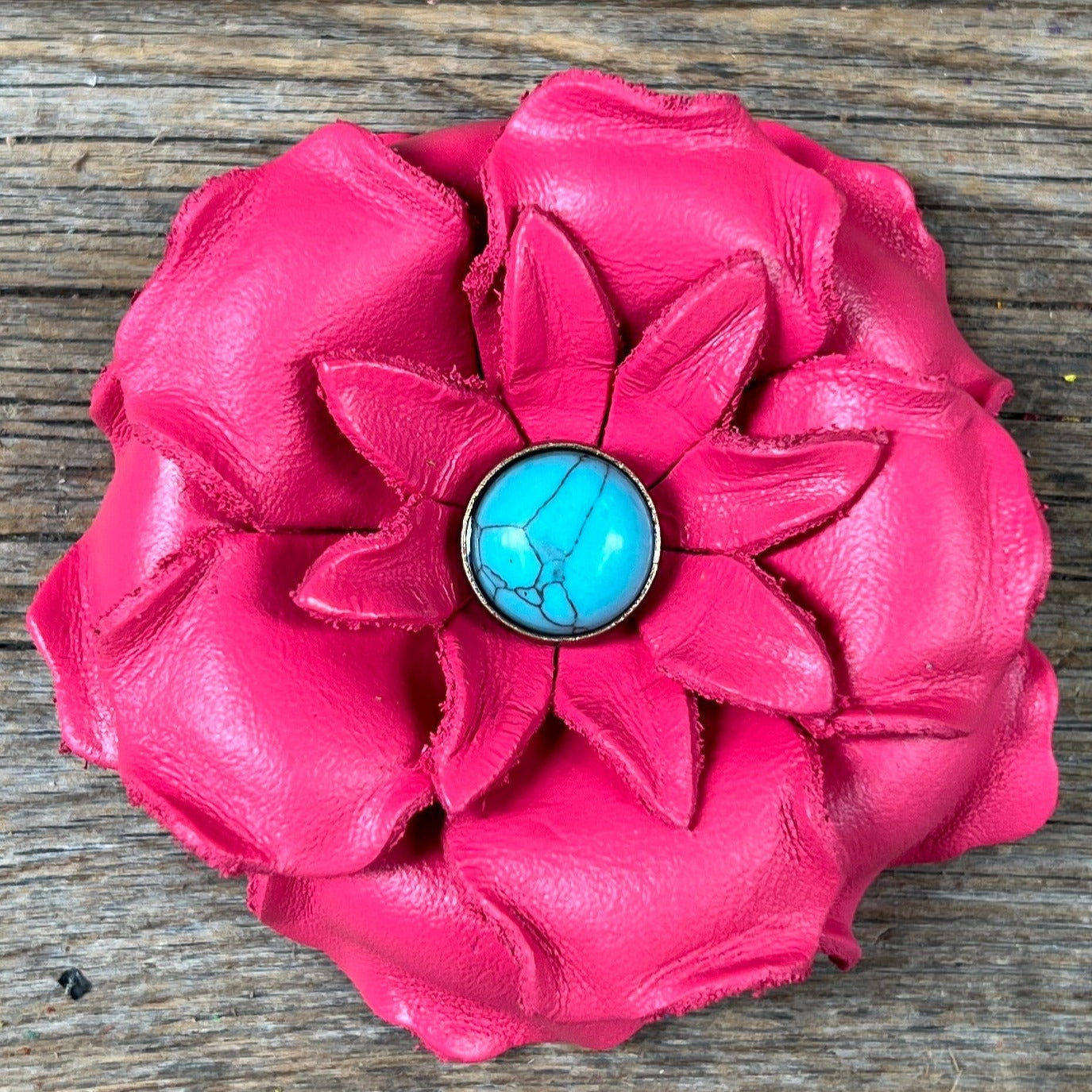 Neon Pink Gardenia Flower With Round Turquoise Cabochon