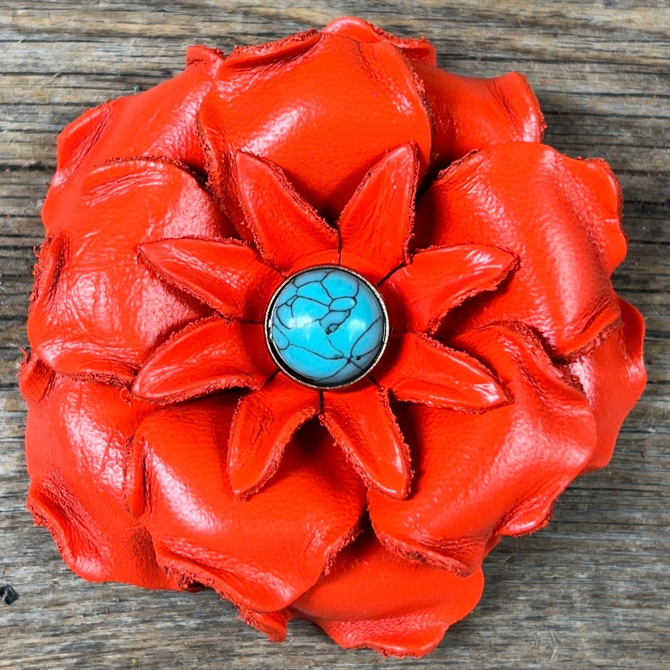 Hand Painted Leather Flowers - Gardenias - Round Turquoise Cabochons