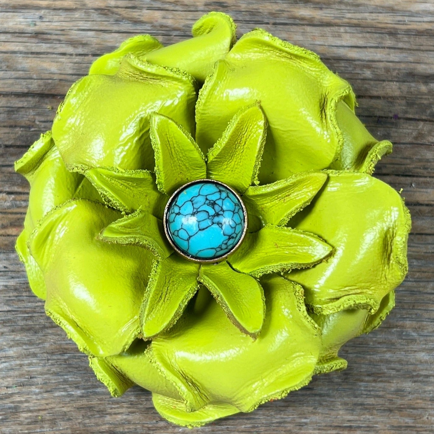 Hand Painted Leather Flowers - Gardenias - Round Turquoise Cabochons