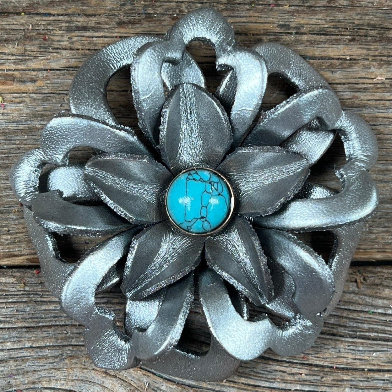 Silver Lotus Flower With Round Turquoise Cabochon