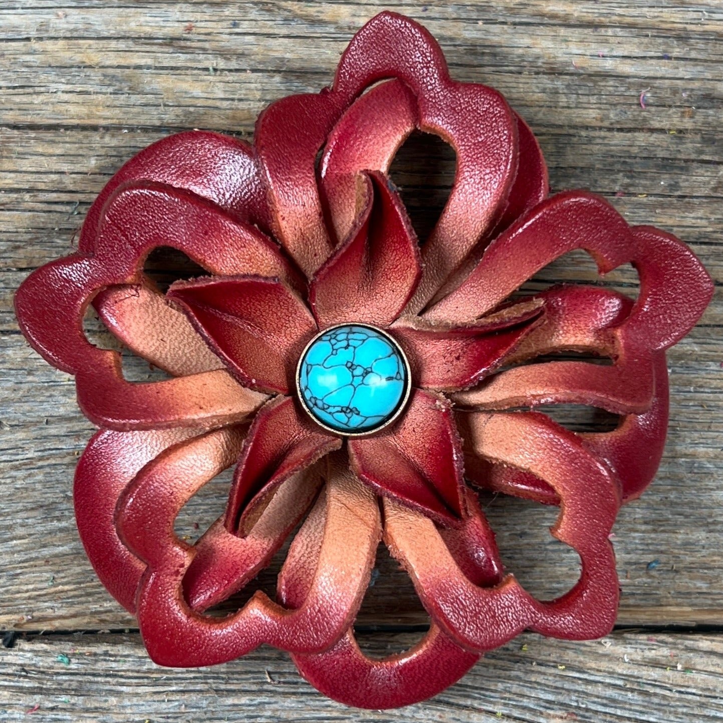 Red Lotus Flower With Round Turquoise Cabochon