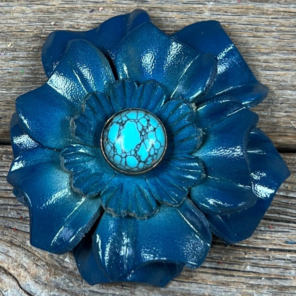 Teal Carnation Flower With Round Turquoise Cabochon